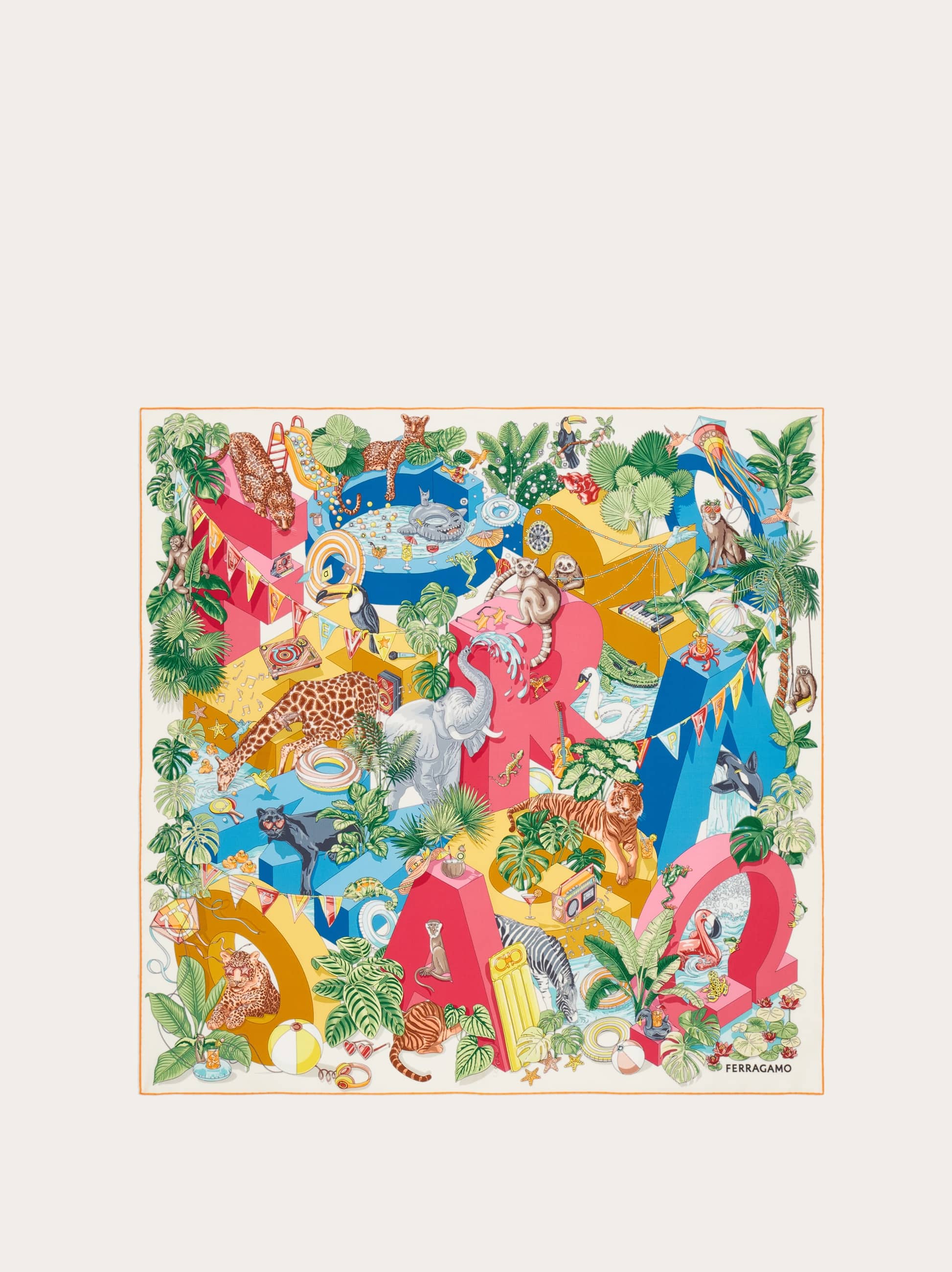 Ferragamo Donna Foulard in seta stampa Jungle party Multicolore