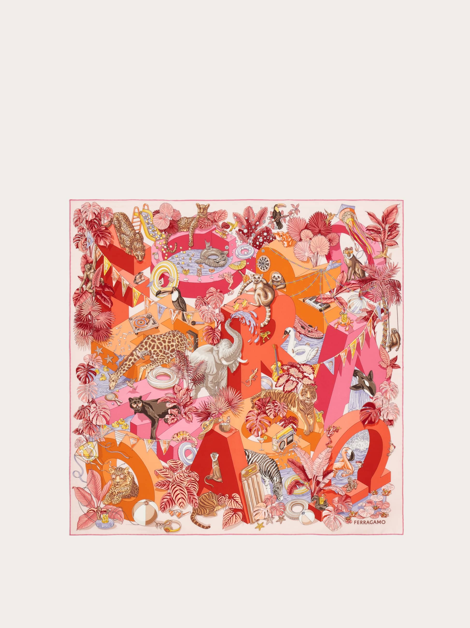 Ferragamo Women Jungle Party print silk foulard Pink