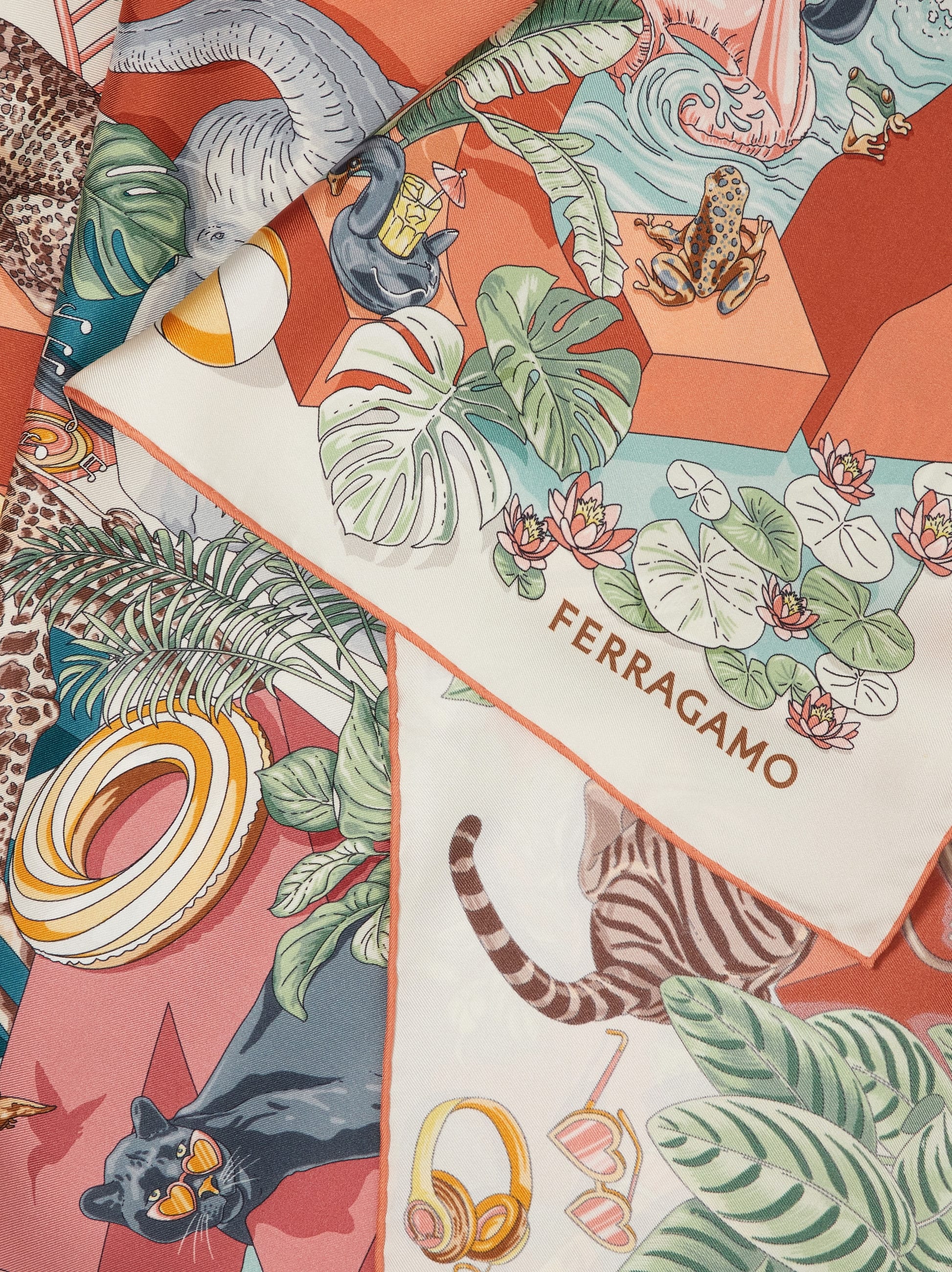  Ferragamo Damen Seidenhalstuch Mit Jungle-party-print Orange 