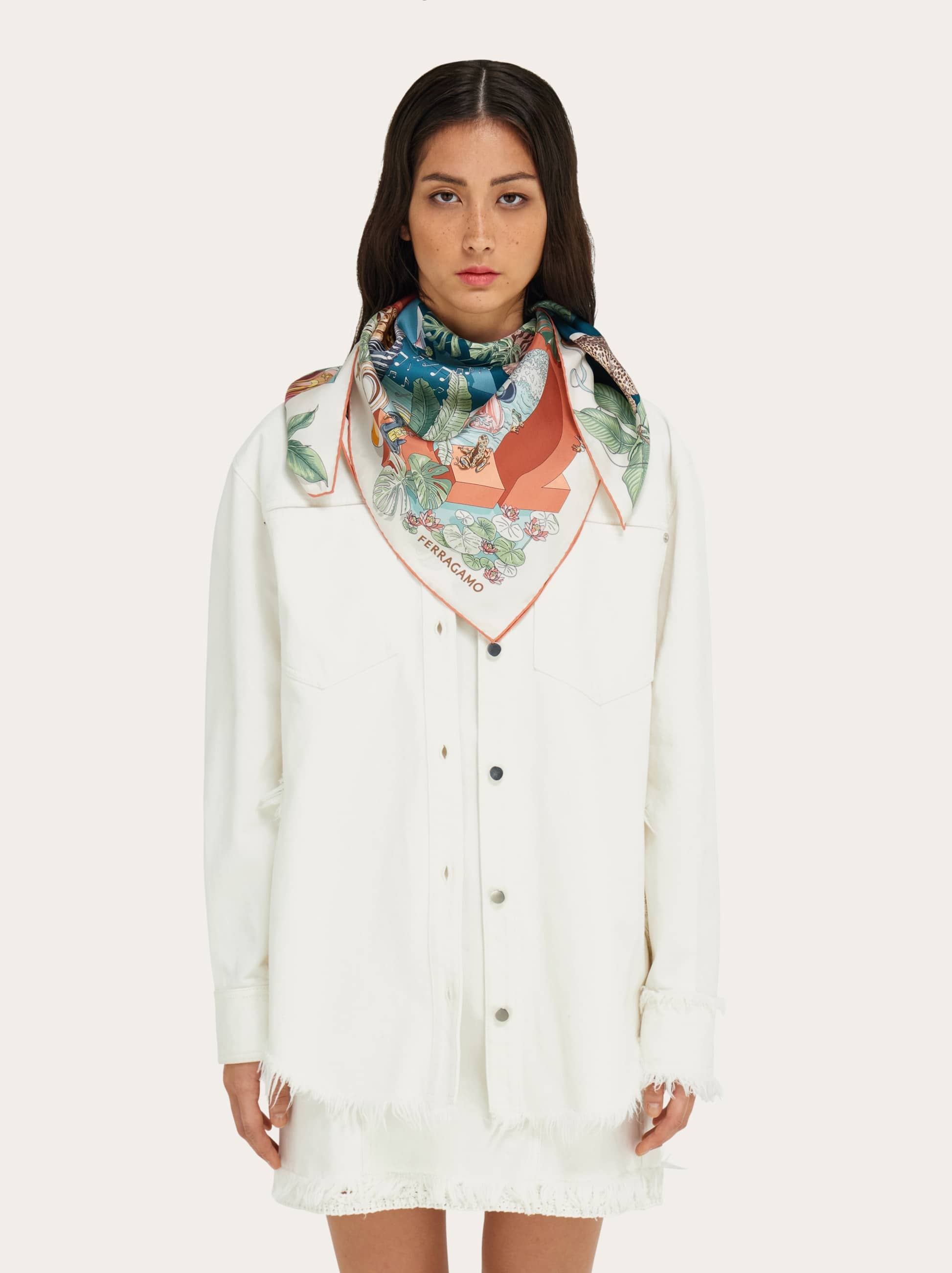  Ferragamo Damen Seidenhalstuch Mit Jungle-party-print Orange 