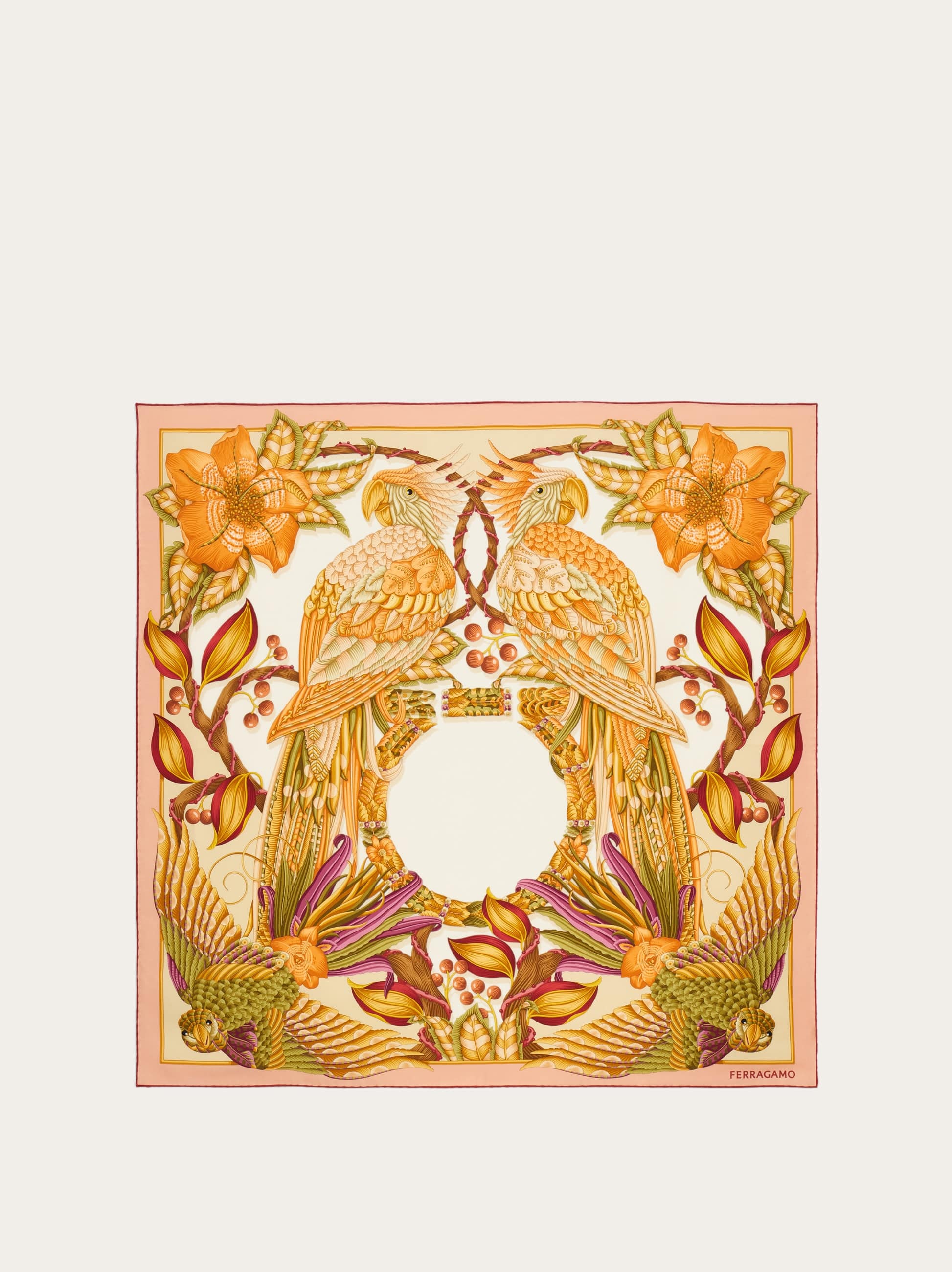 Ferragamo Women Parrots print silk foulard Orange