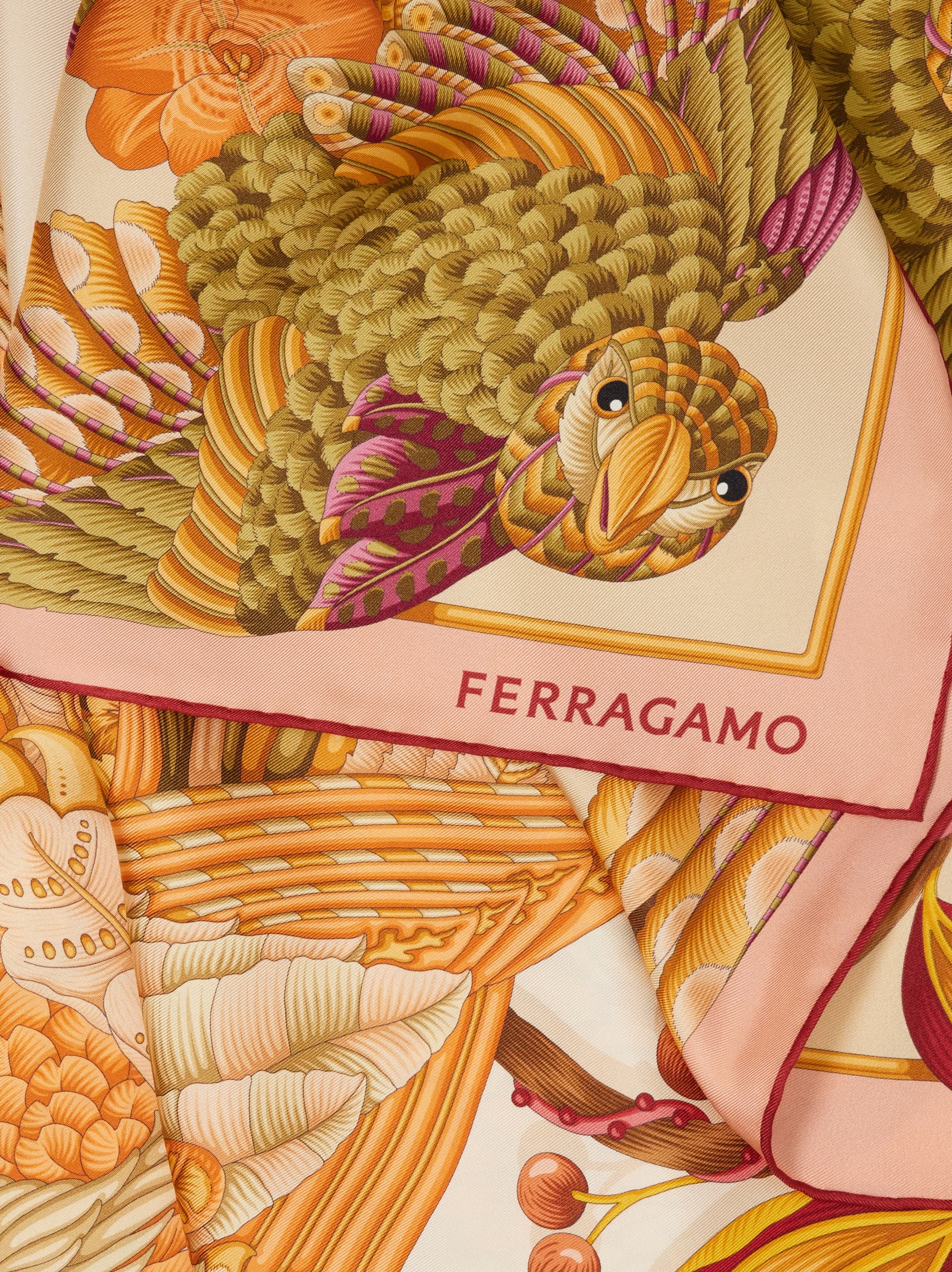  Ferragamo Damen Seidenhalstuch Mit Parrots-print Orange 