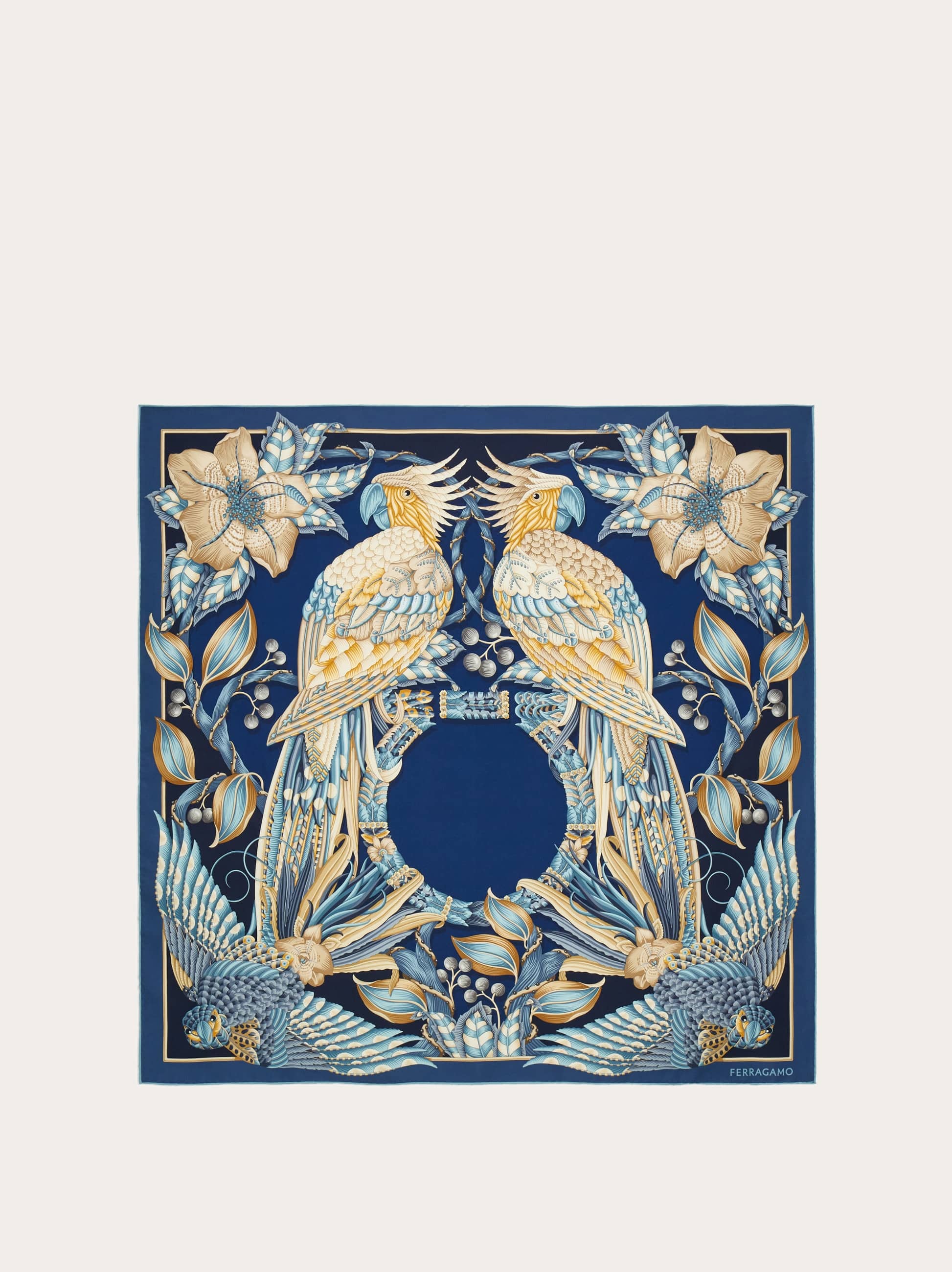 Ferragamo Donna Foulard in seta stampa Parrots Blu