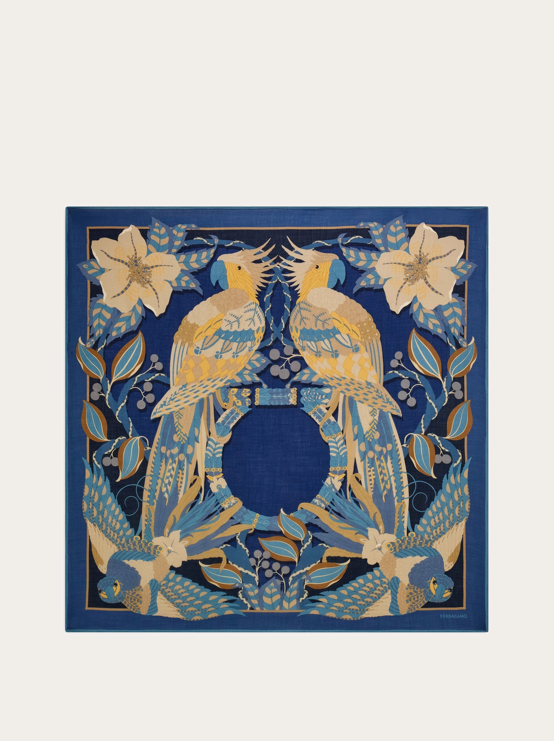 Ferragamo Women Parrots print cashmere shawl Blue