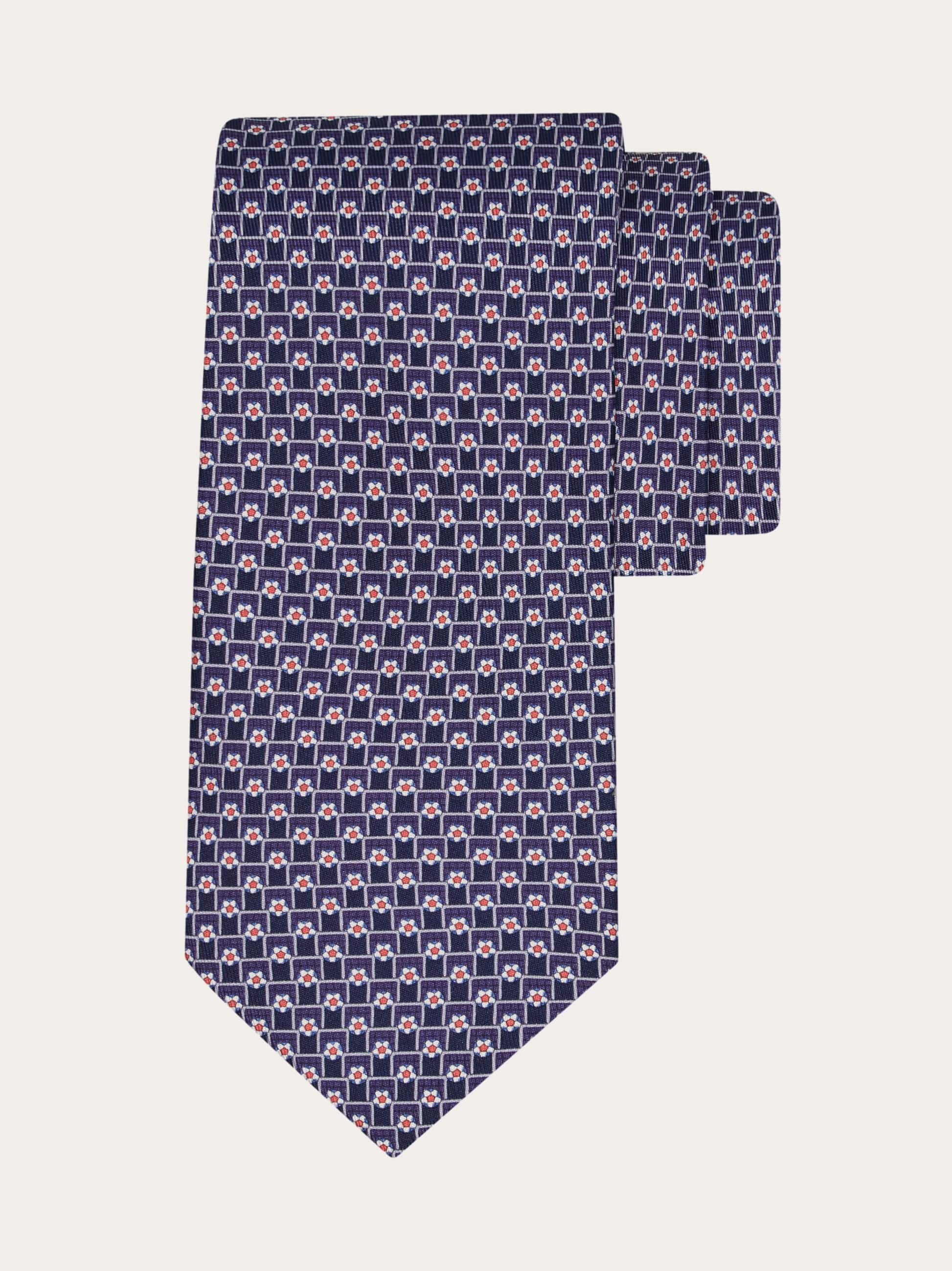 Ferragamo Torneo Print Silk Tie In Blue