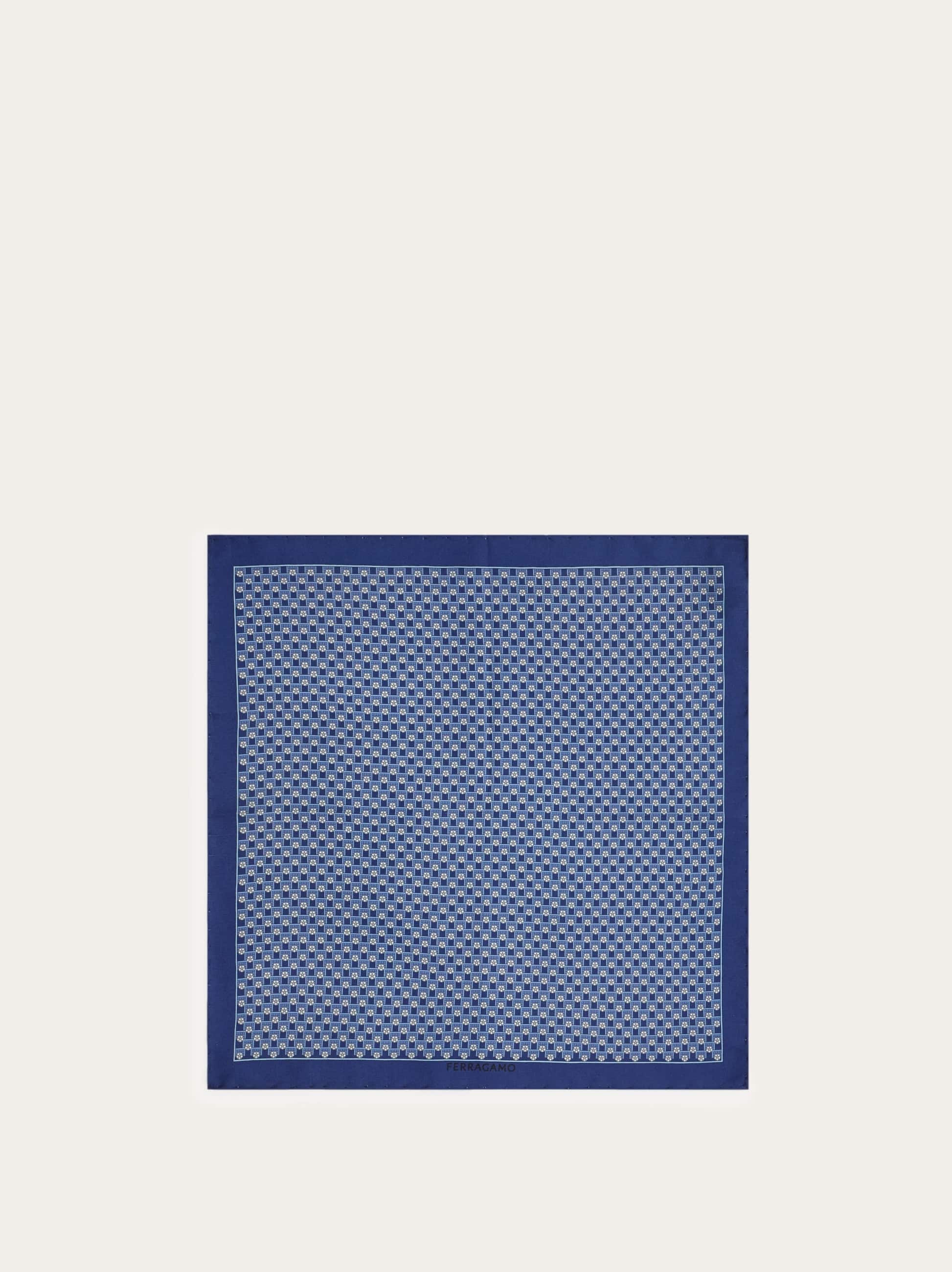 Ferragamo Men's Blue Tournat Print Silk Pocket Square - Citymatch Capsule
