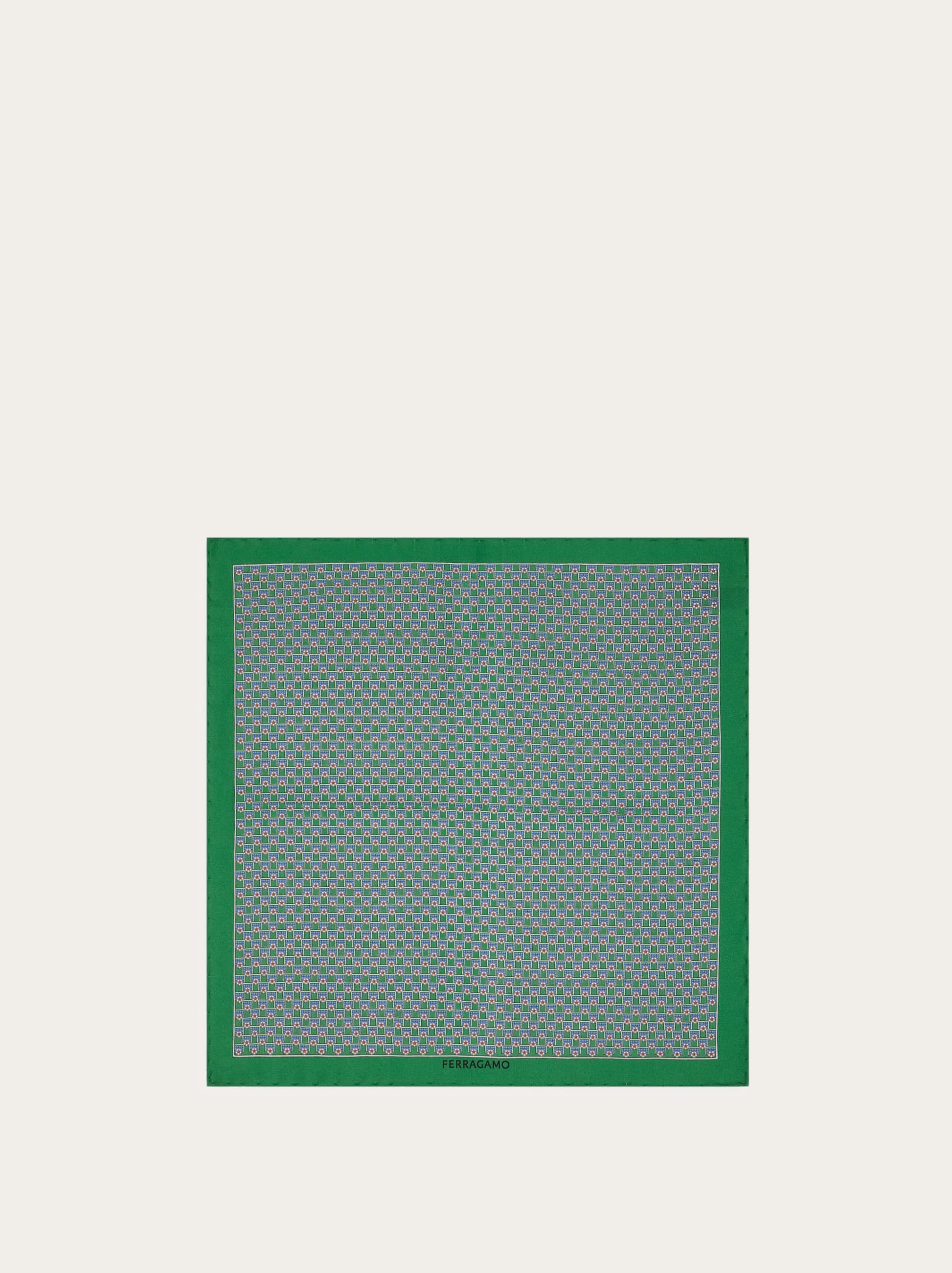 Ferragamo Men's Green Tournat Print Silk Pocket Square - Citymatch Capsule