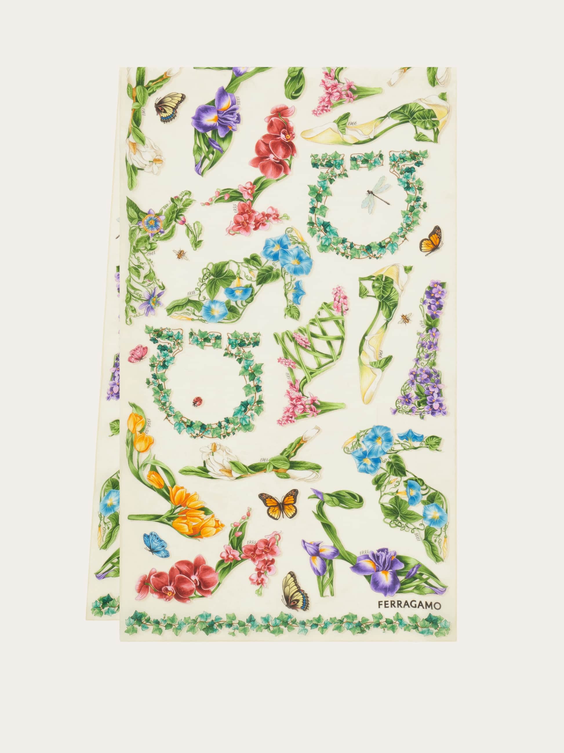 Ferragamo Women's Blue Eden Shoes Print Silk Scarf