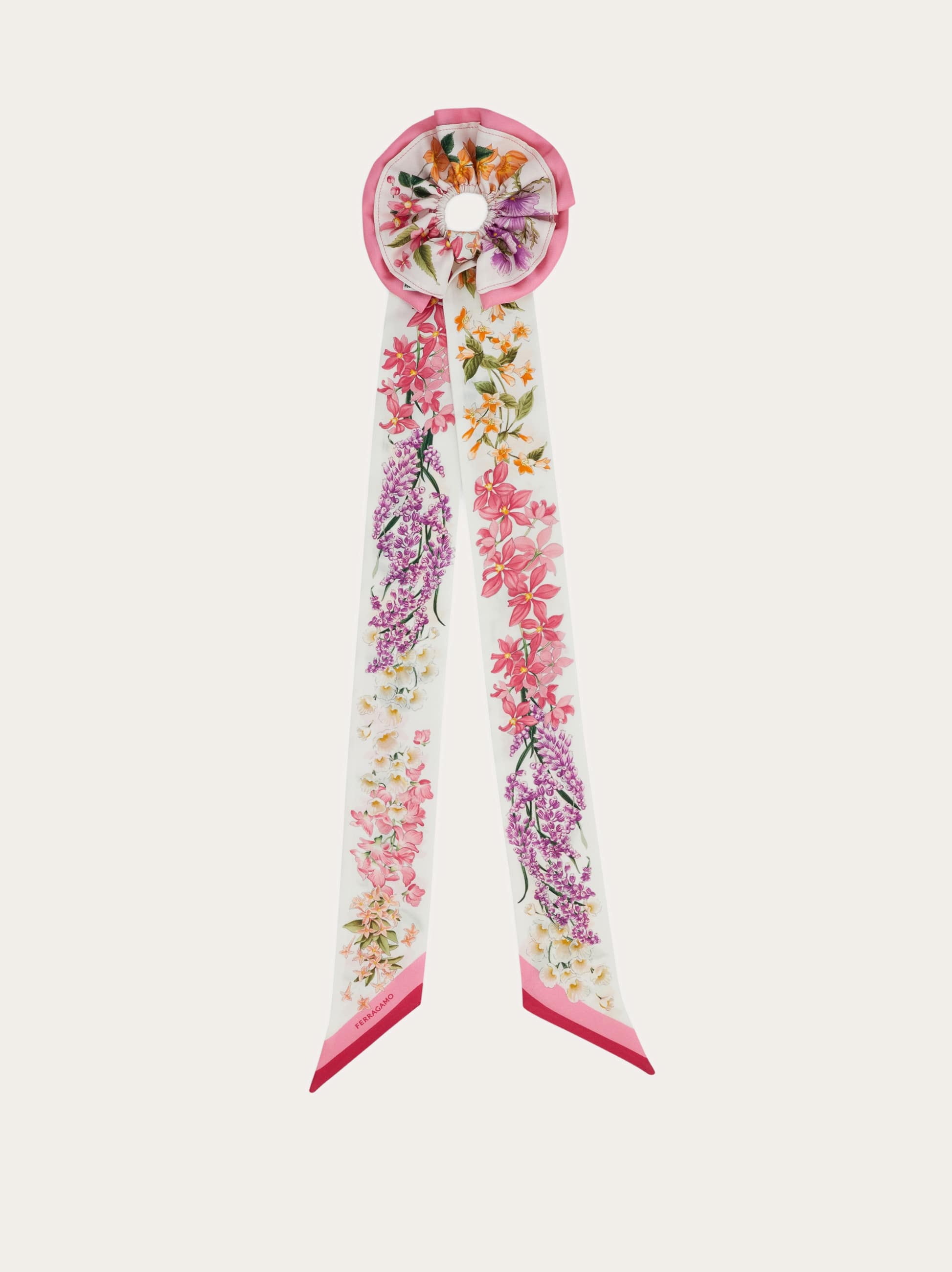 Ferragamo Women's Pink Spring Print Silk Scrunchie With Mini Bandeau