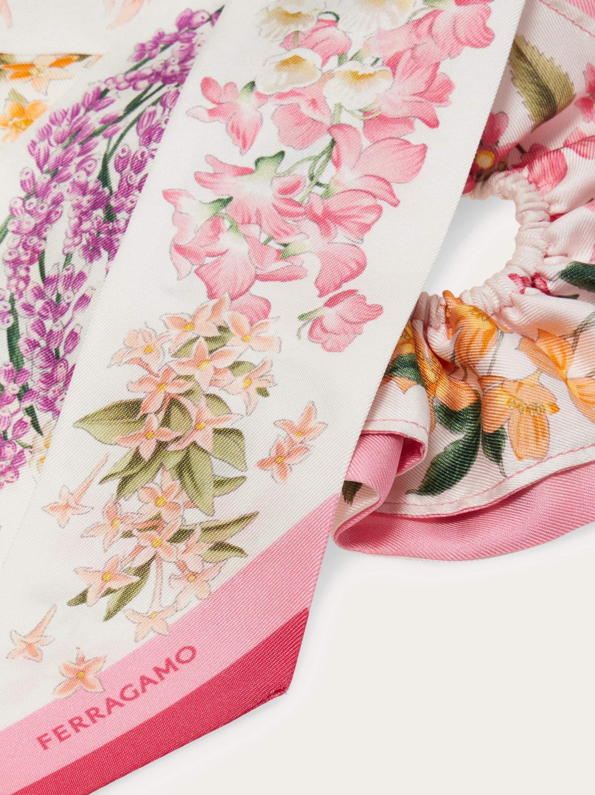  Ferragamo Damen Seiden-scrunchie Mit Mini-bandeau Und Frühlingsprint Rosa 
