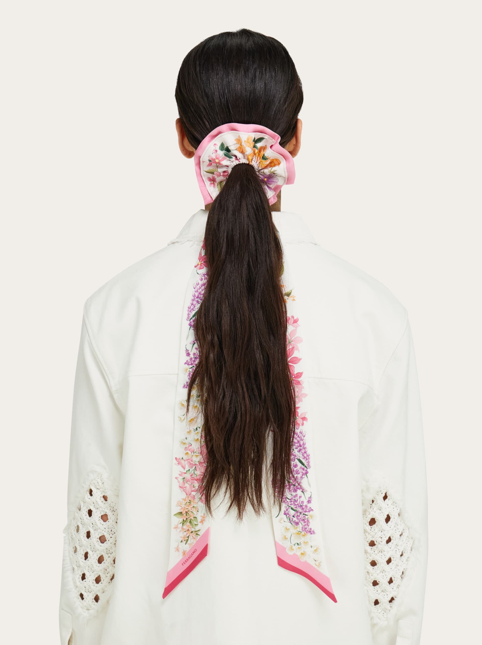  Ferragamo Damen Seiden-scrunchie Mit Mini-bandeau Und Frühlingsprint Rosa 