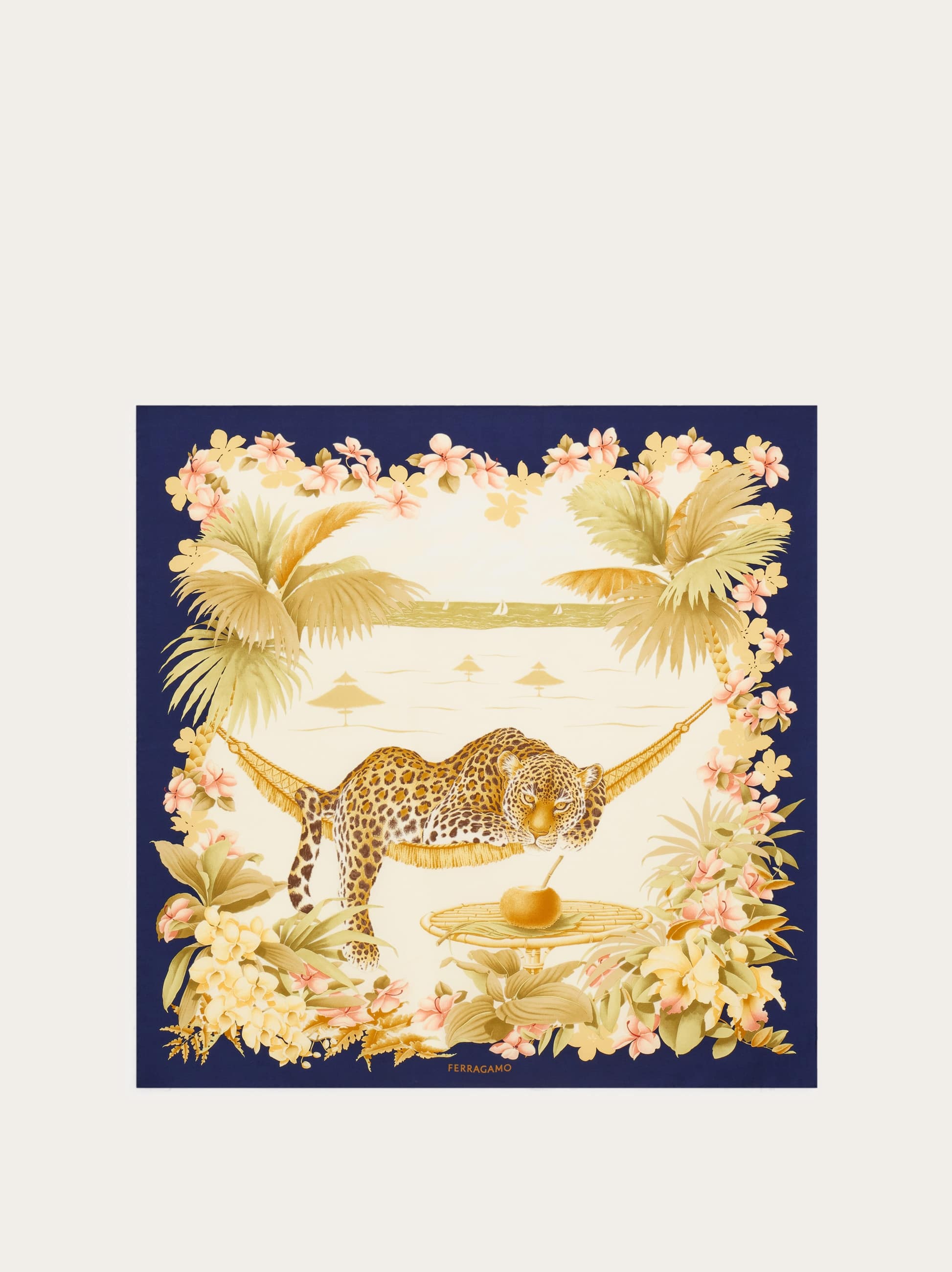 Ferragamo Donna Foulard in seta stampa Jungle Blu
