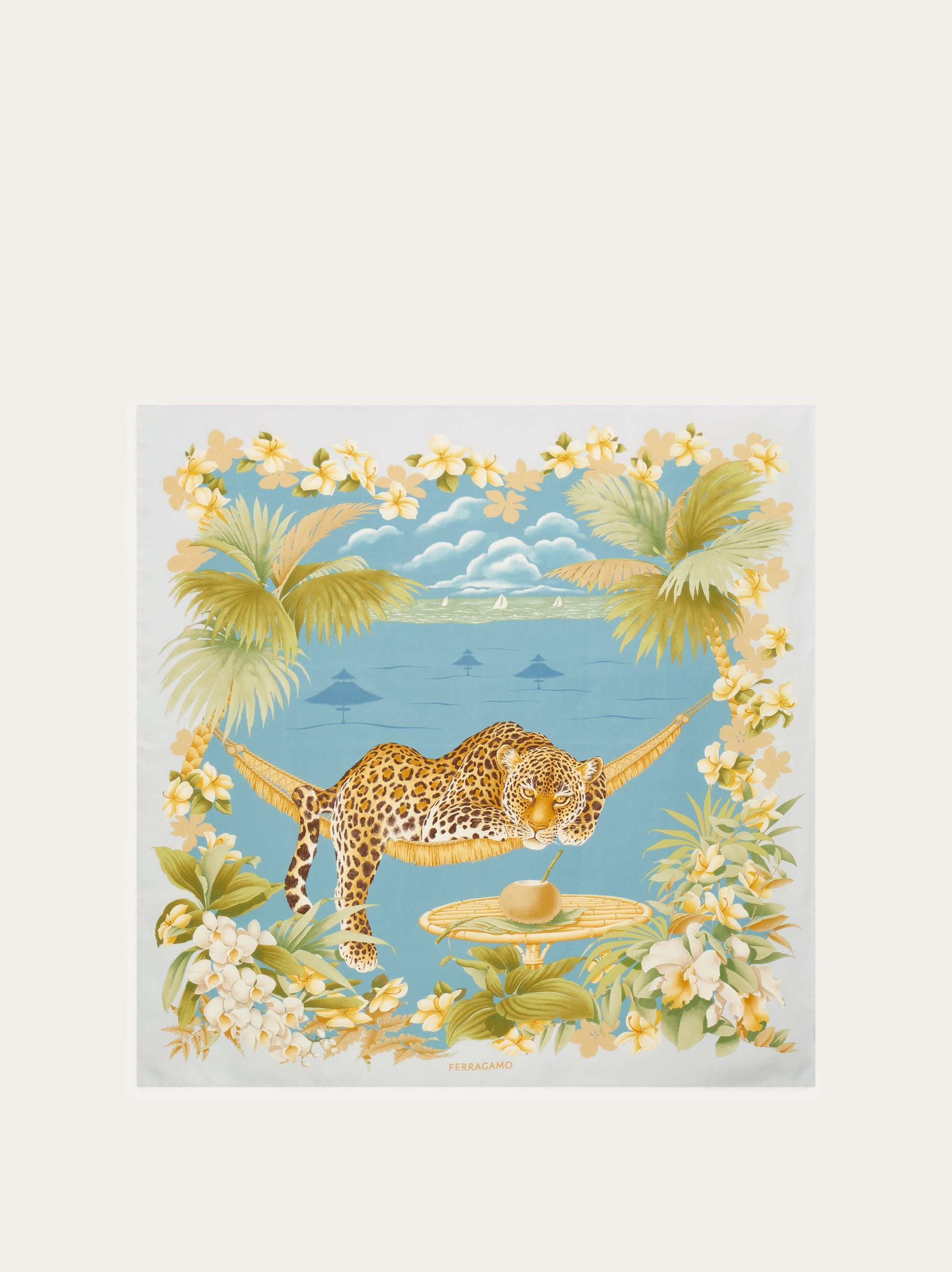 Ferragamo Donna Foulard in seta stampa Jungle Blu