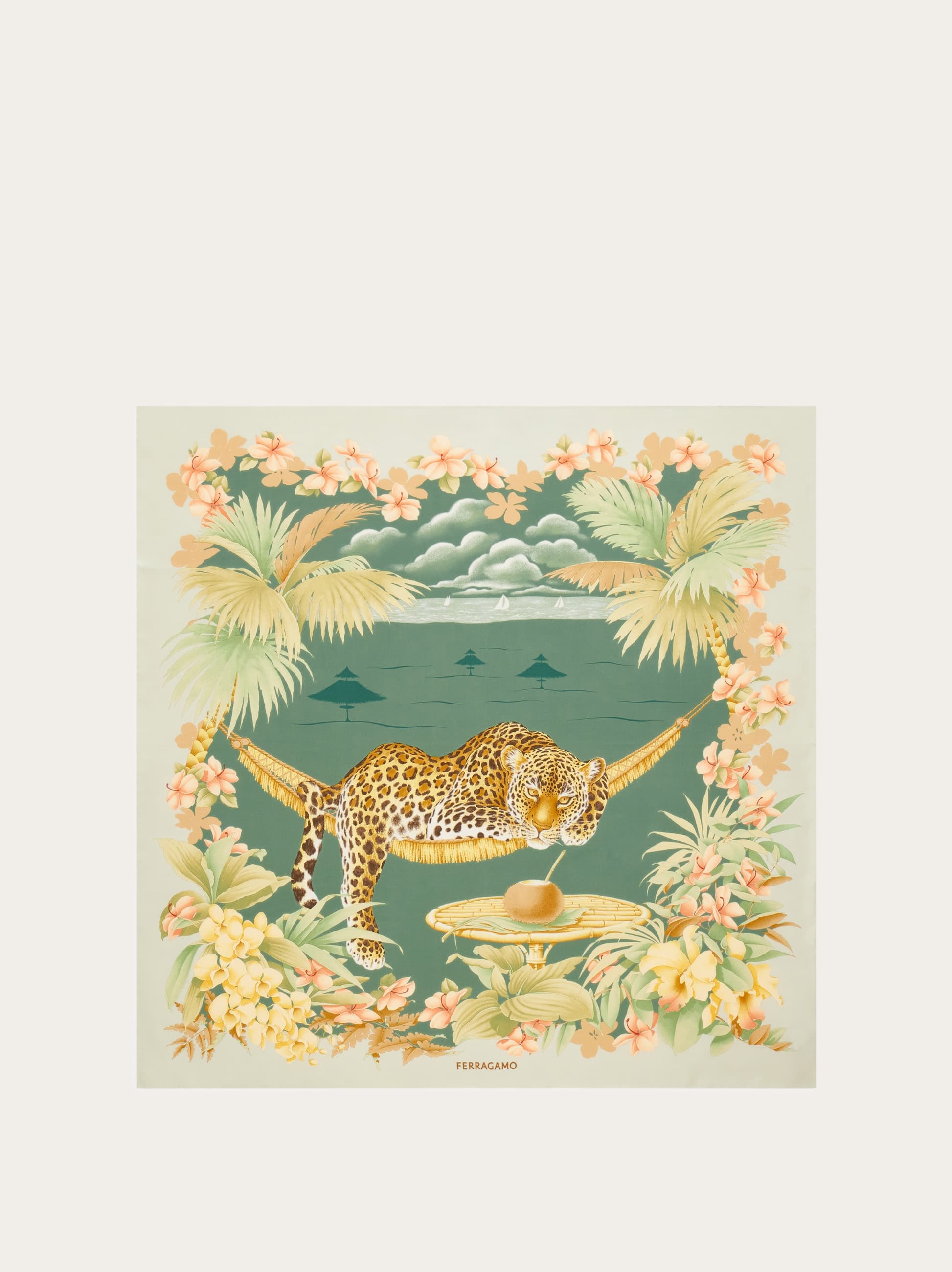 Ferragamo Women's Green Jungle Print Silk Scarf