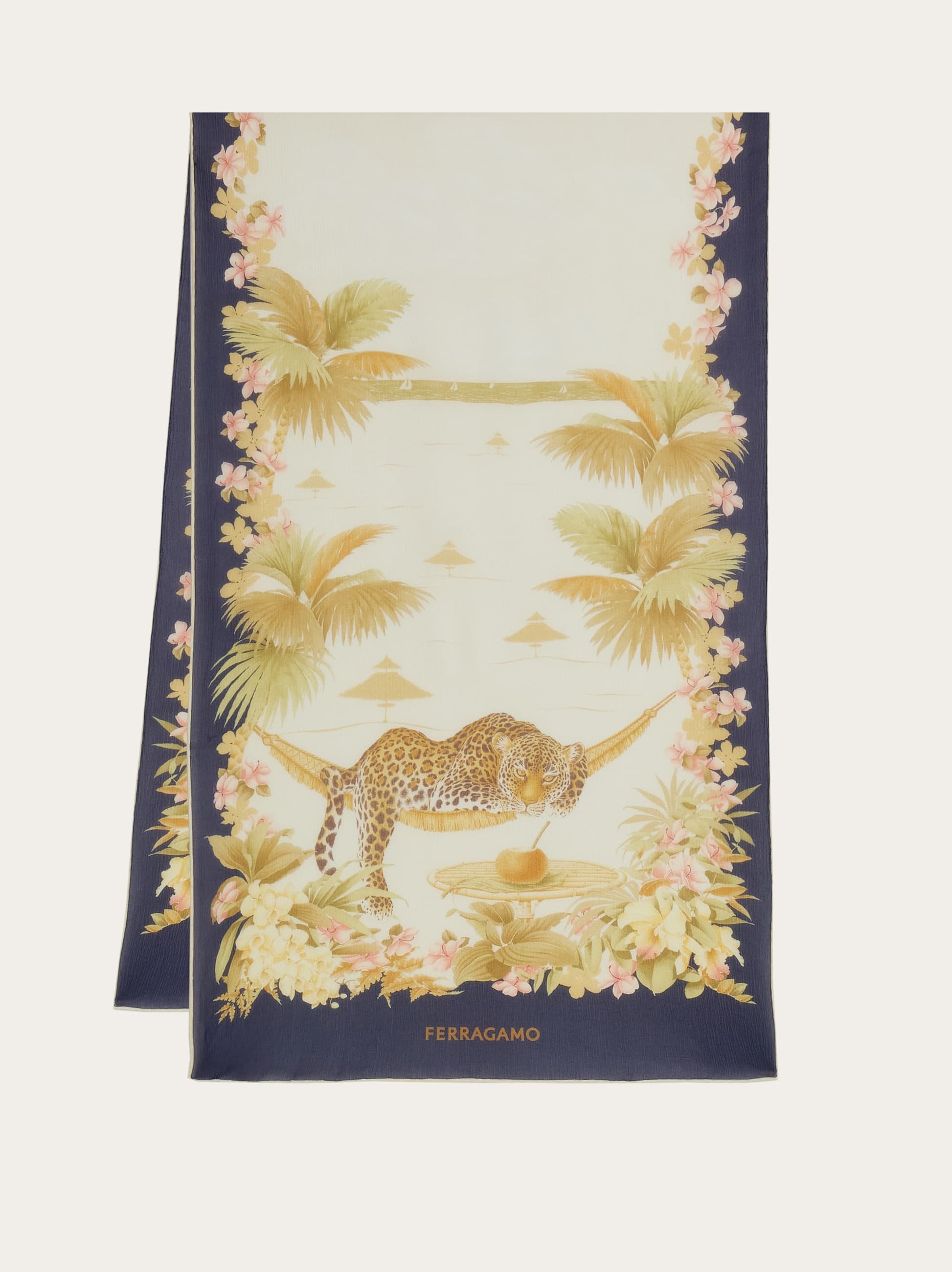 Ferragamo Women's Blue Jungle Print Silk Scarf