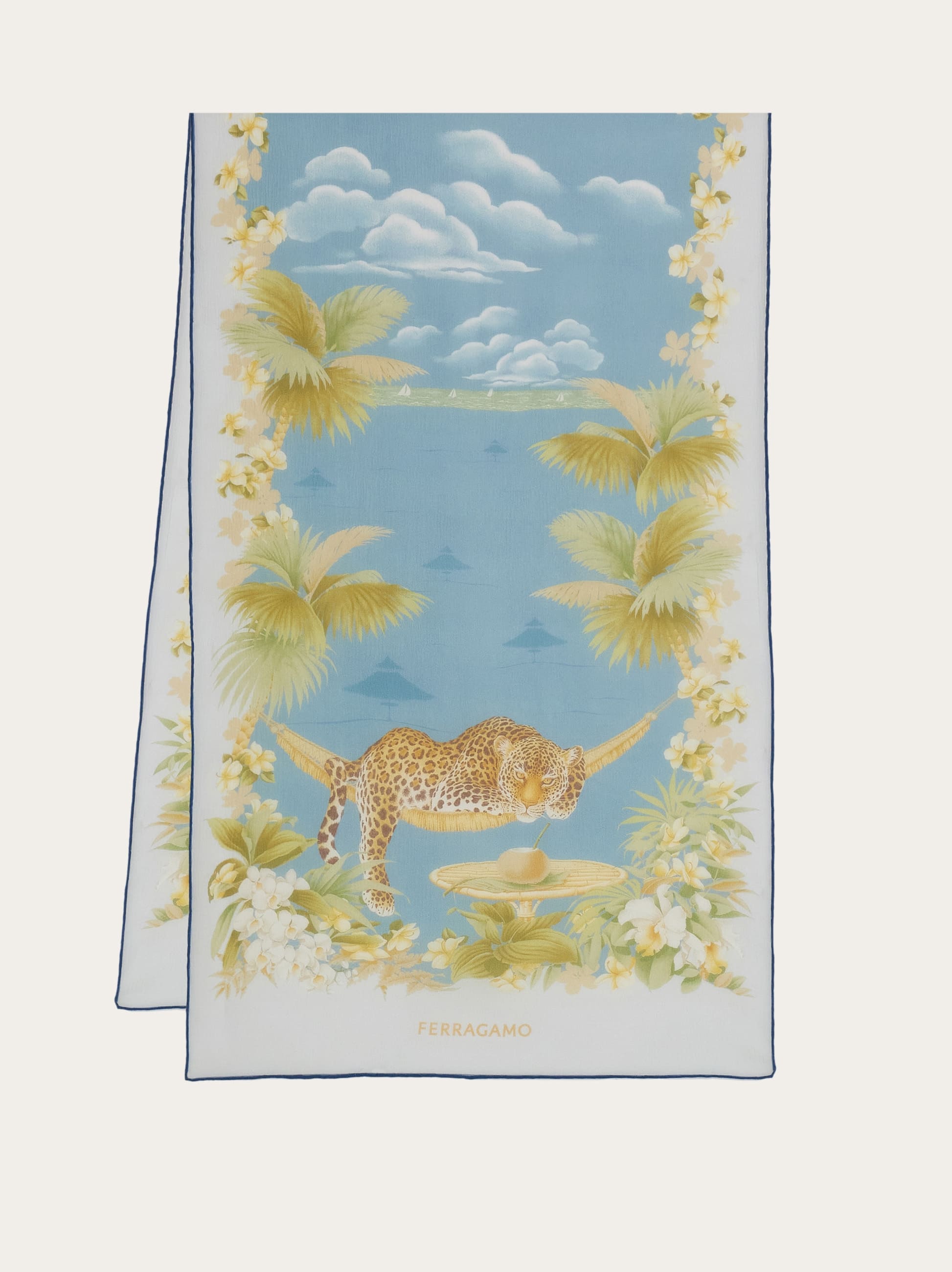 Ferragamo Women's Blue Jungle Print Silk Scarf