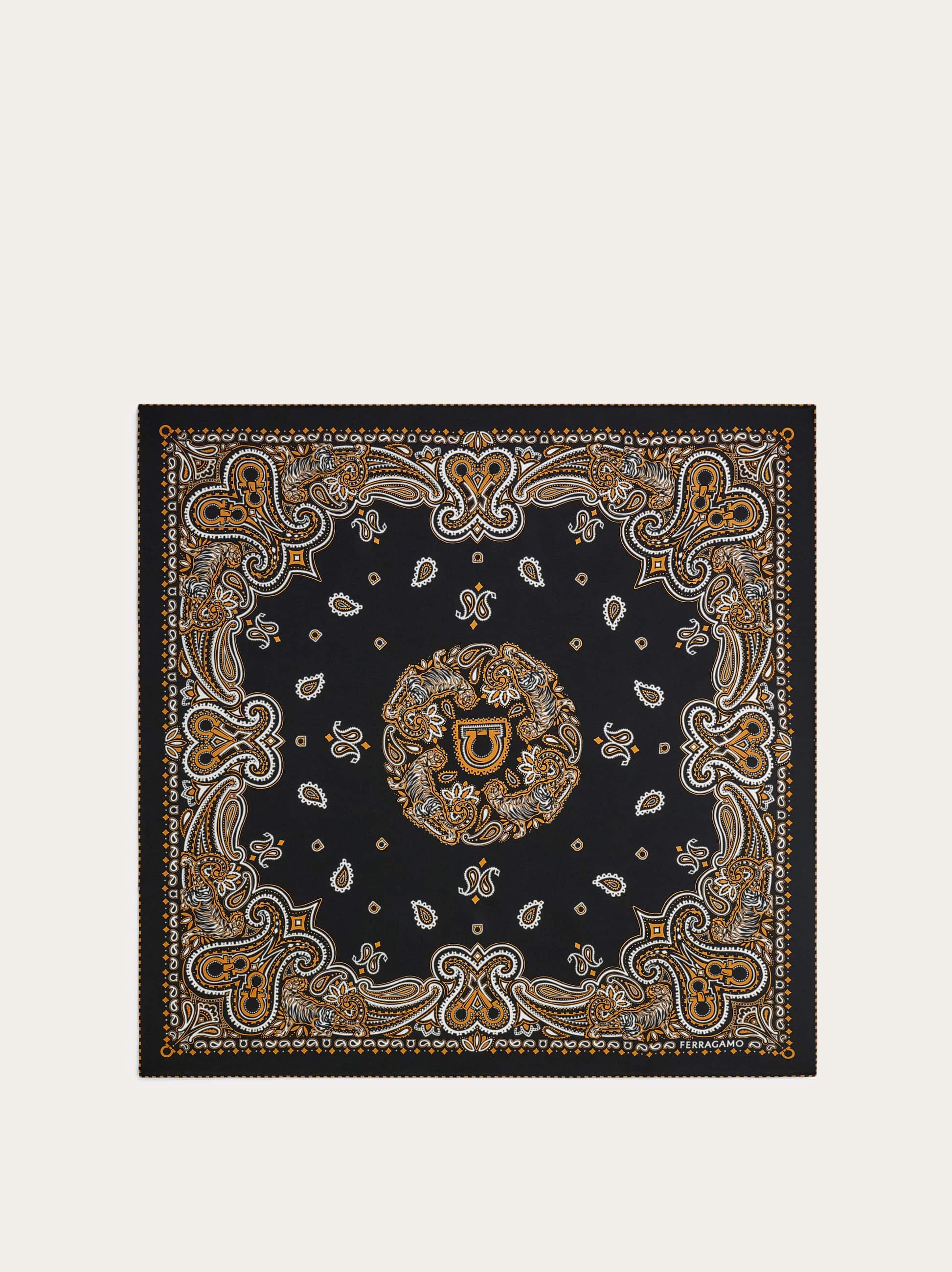 Ferragamo Donna Foulard in seta stampa Bandana Nero