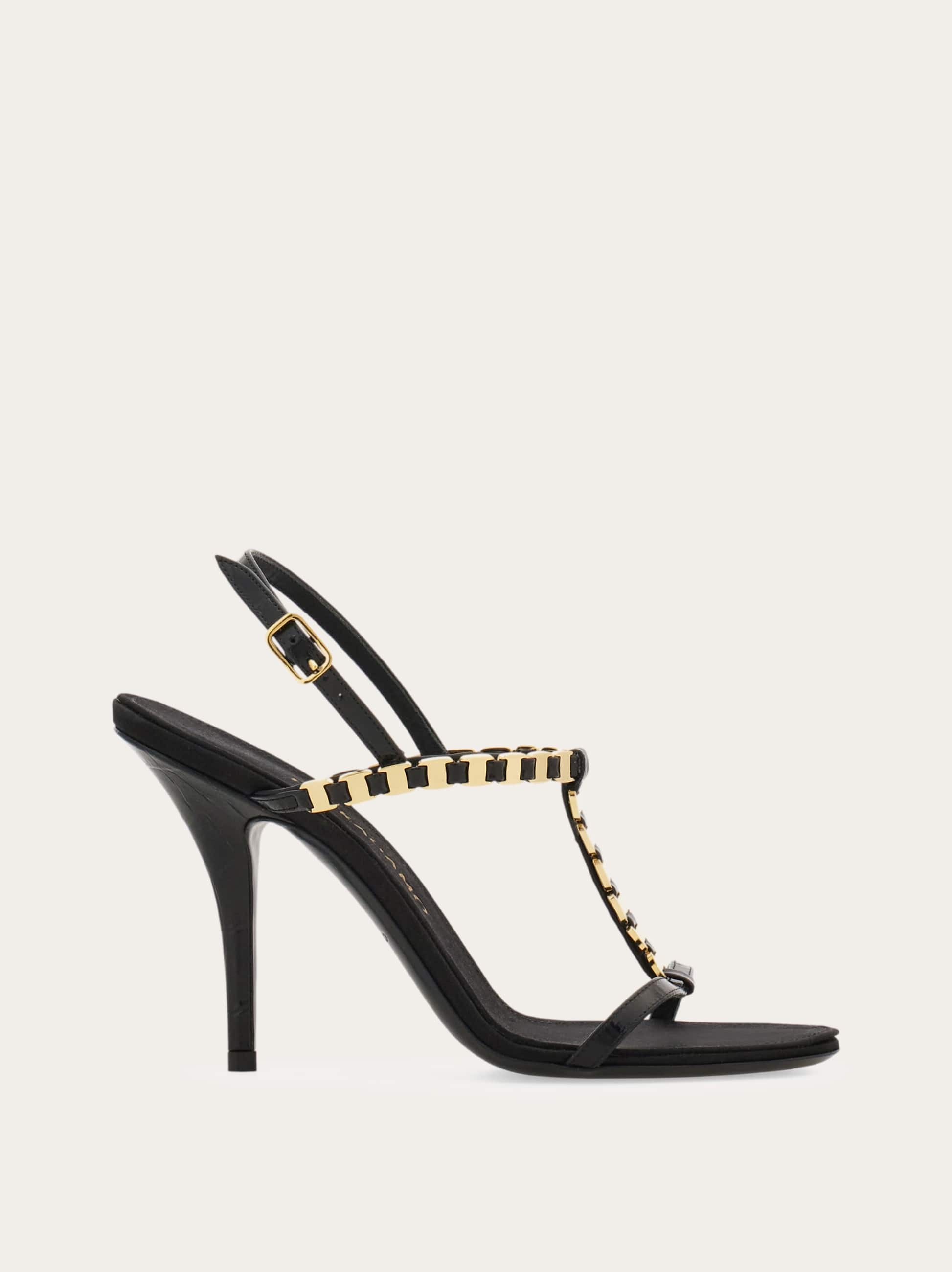 Ferragamo Women Vara chain T-strap sandal Black Size 5