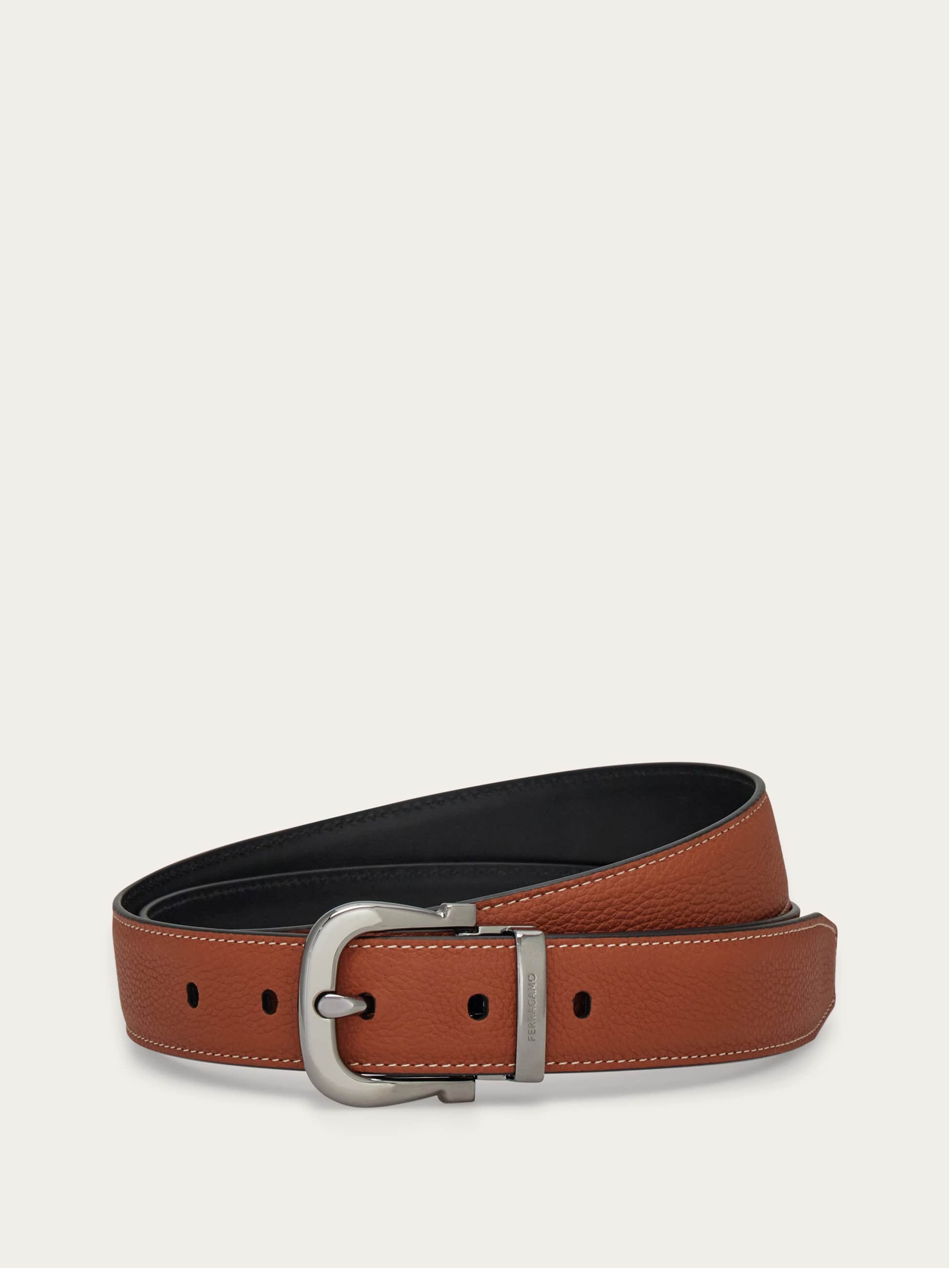 Ferragamo Men's Brown Reversible And Adjustable Gancini Belt