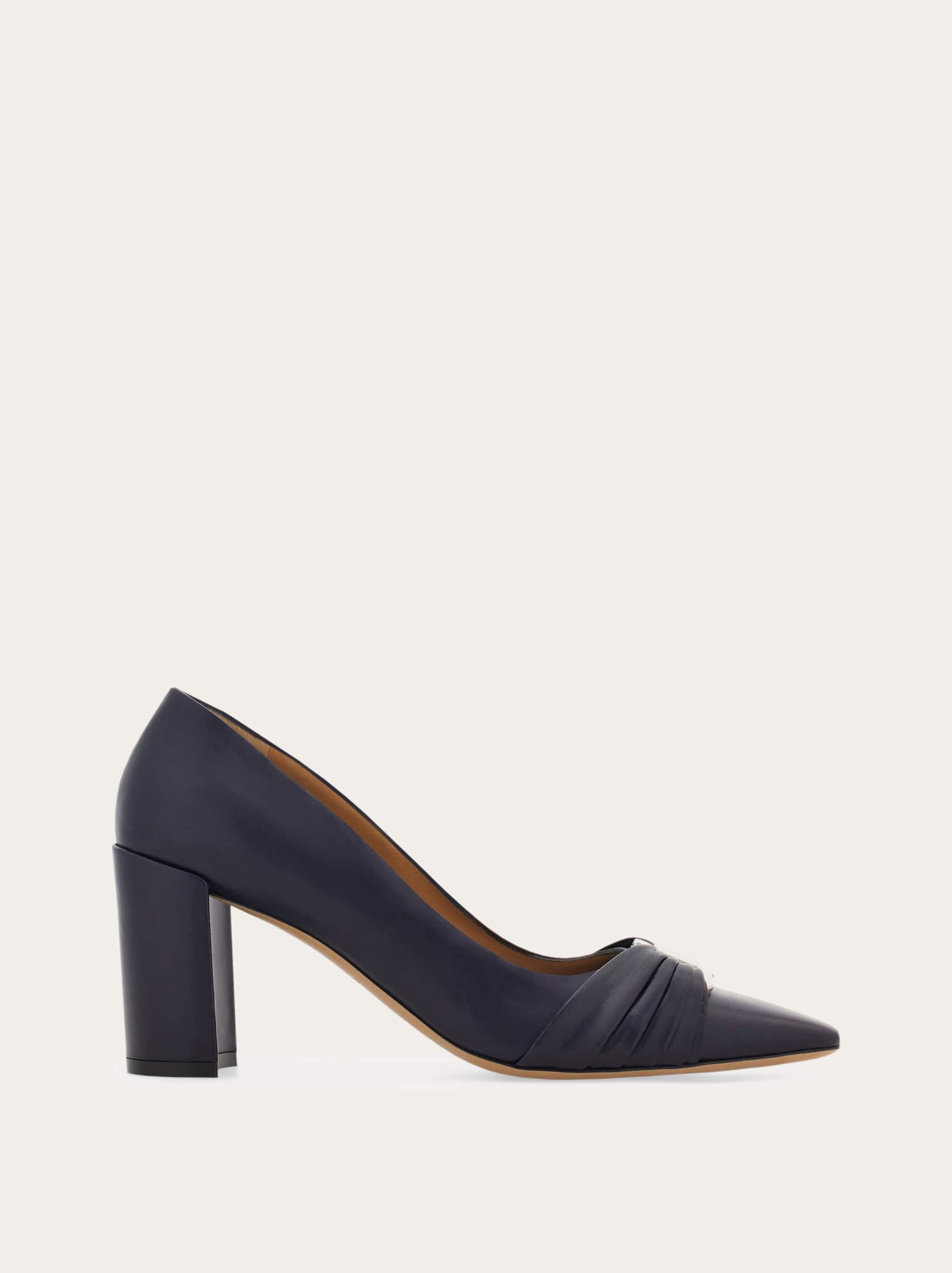 Ferragamo Women Gancini ornament pump with bock heel Blue Size 5