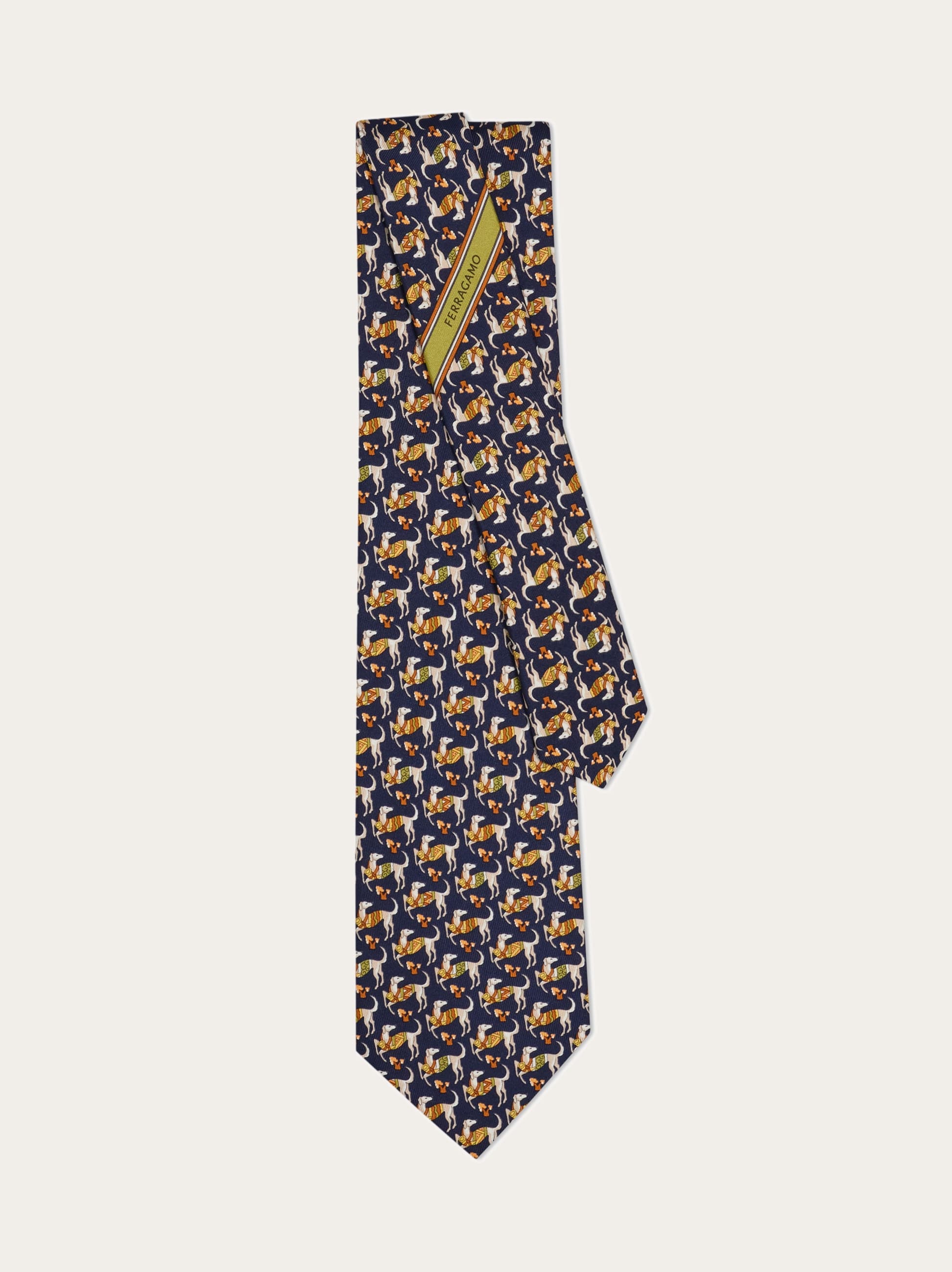  Ferragamo Herren Seidenkrawatte Mit Jagdhund-print Blau 