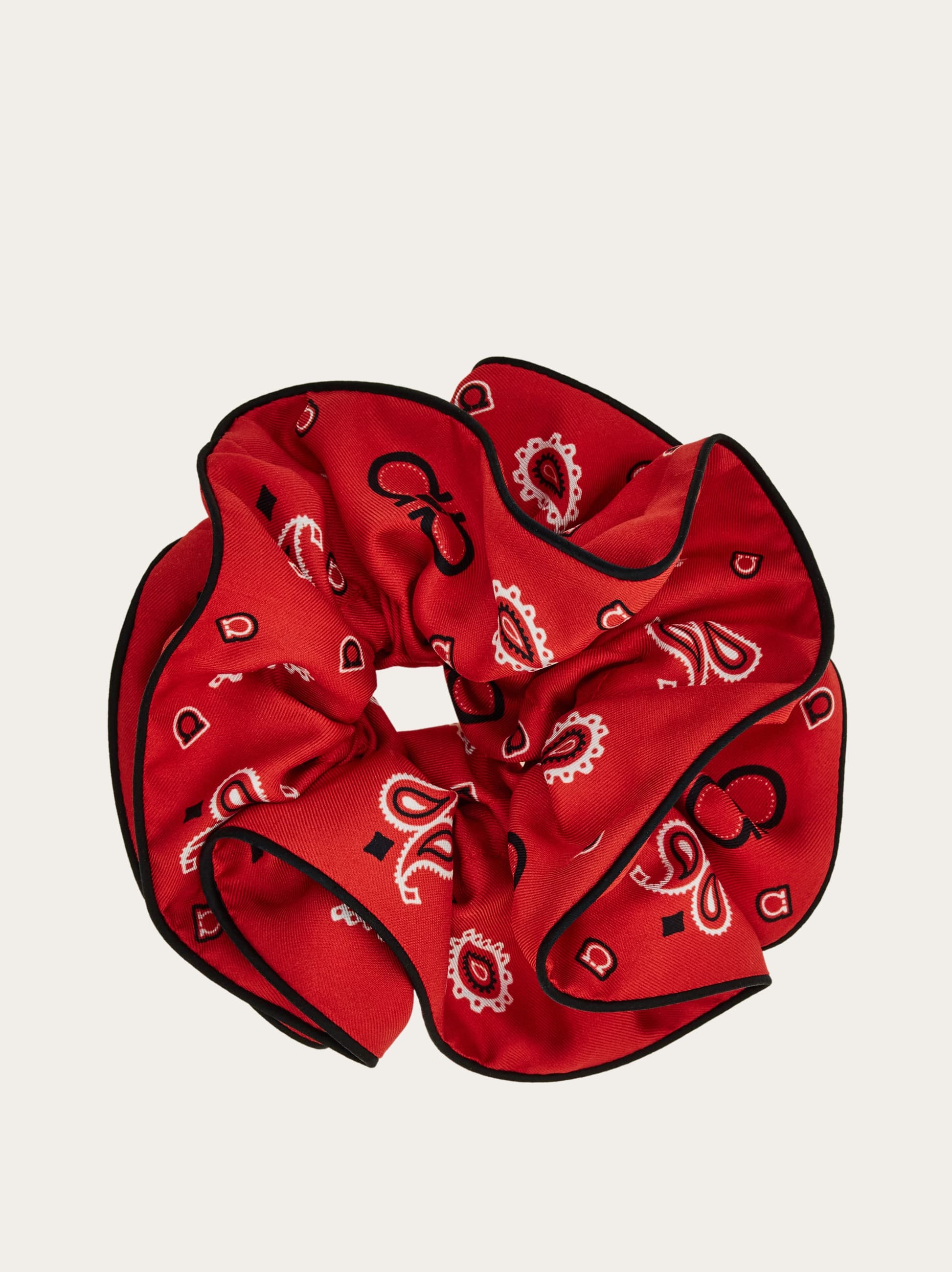 Ferragamo Women Arabesque print silk scrunchie Red