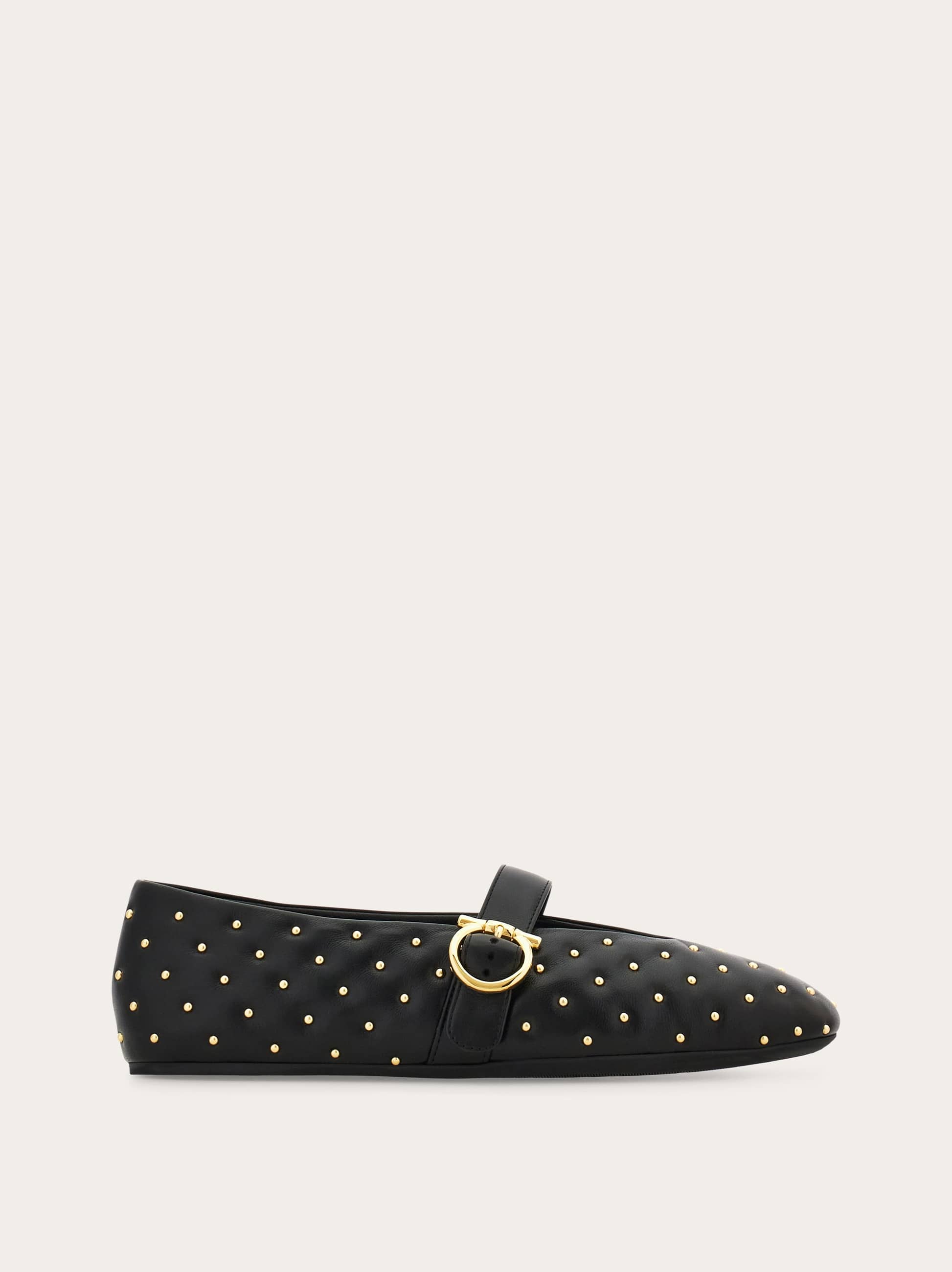 Ferragamo Women Studded Gancini buckle ballet flat Black Size 5