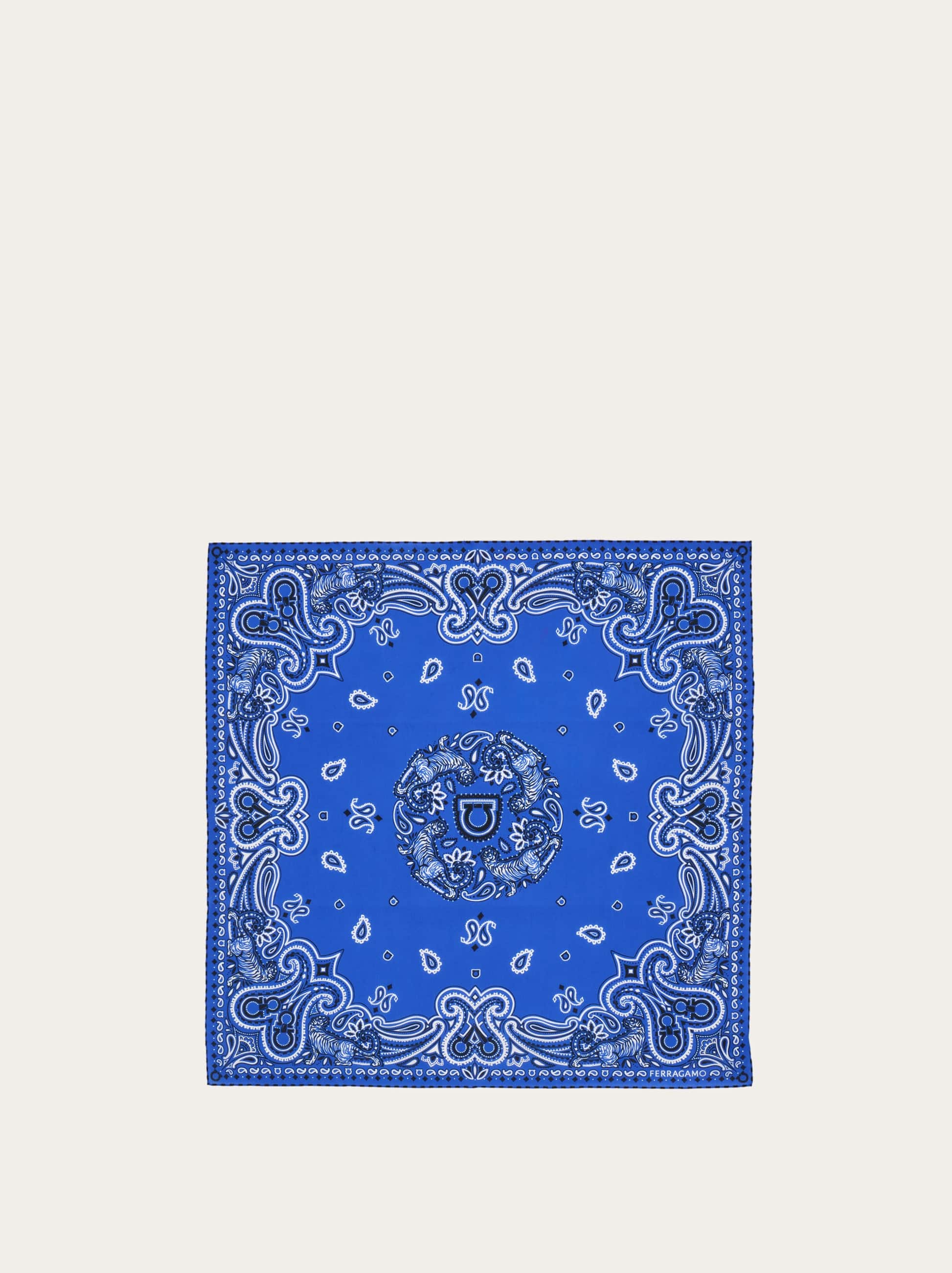 Ferragamo Men's Blue Arabesque Print Bandana