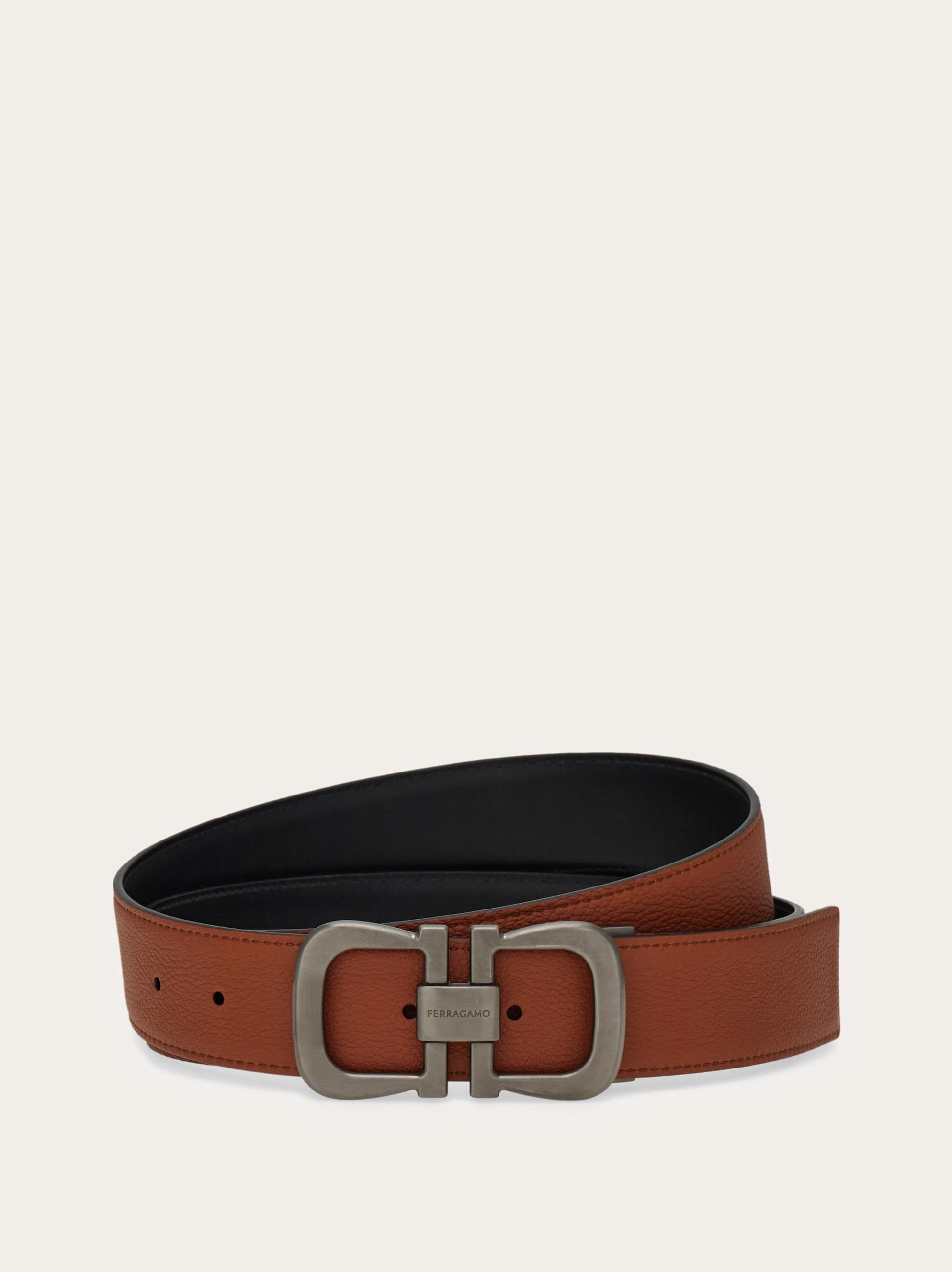 Ferragamo Men Reversible and adjustable Gancini belt Brown