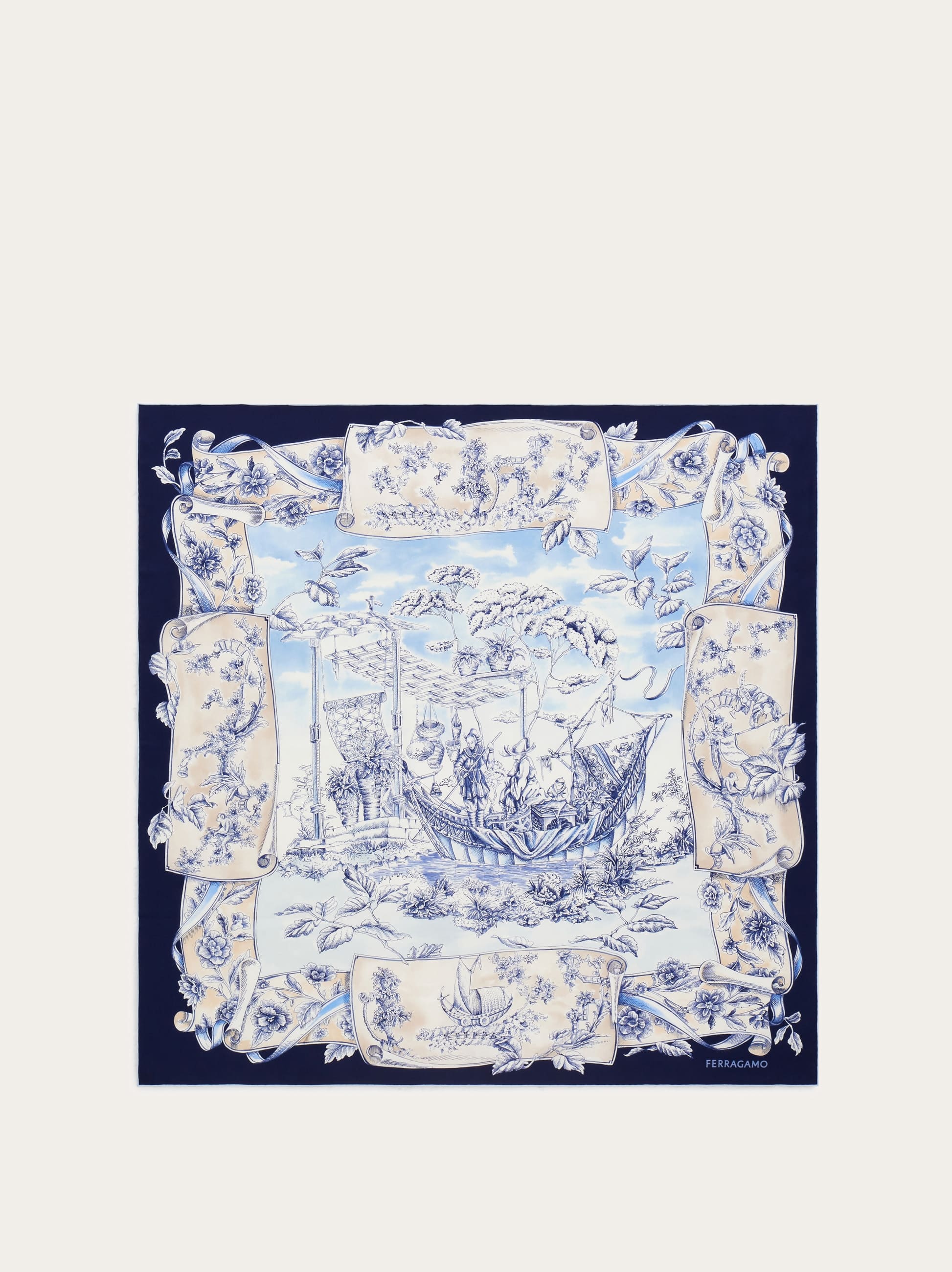 Ferragamo Donna Foulard in seta stampa Etnica Blu