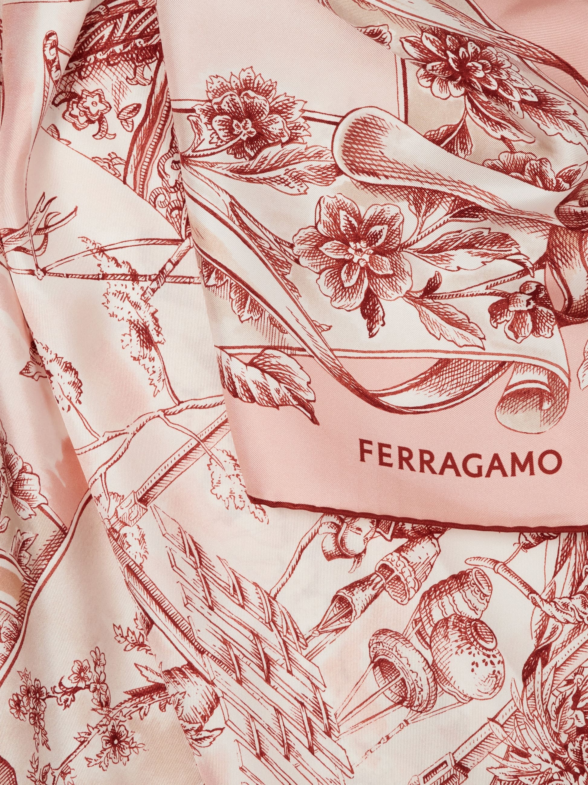  Ferragamo Damen Seidenhalstuch Mit Voyage-print Rosa 