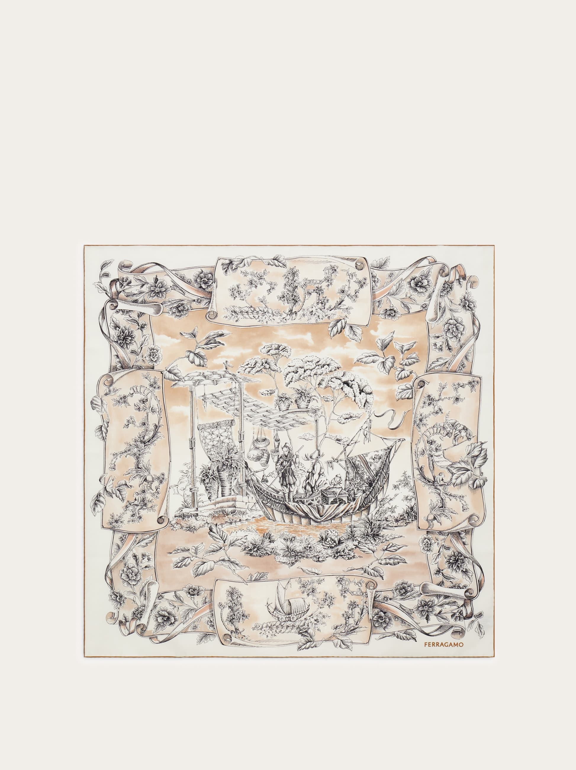 Ferragamo Donna Foulard in seta stampa Etnica Beige