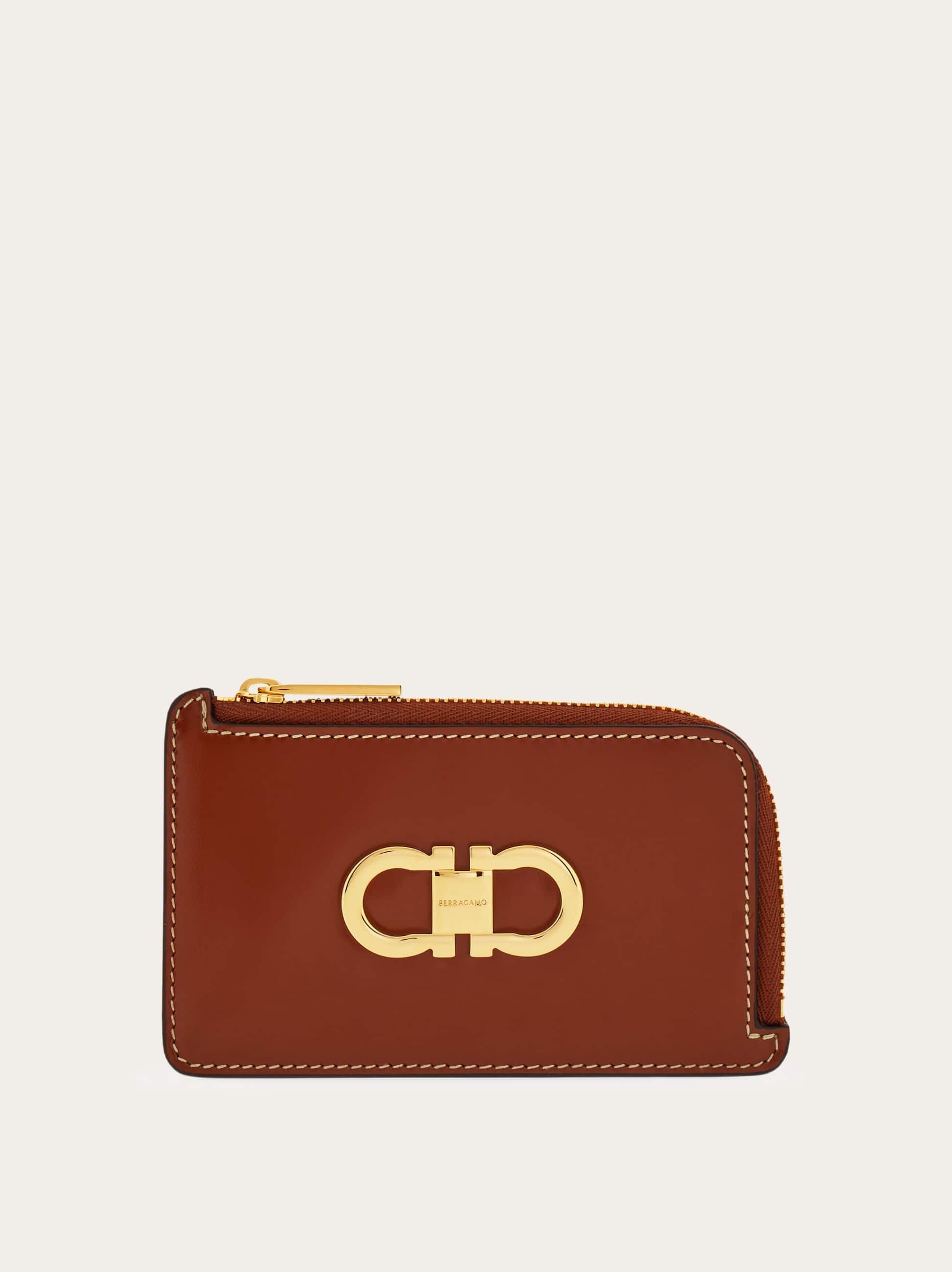 Ferragamo Donna Porta carte di credito double Gancini Marrone