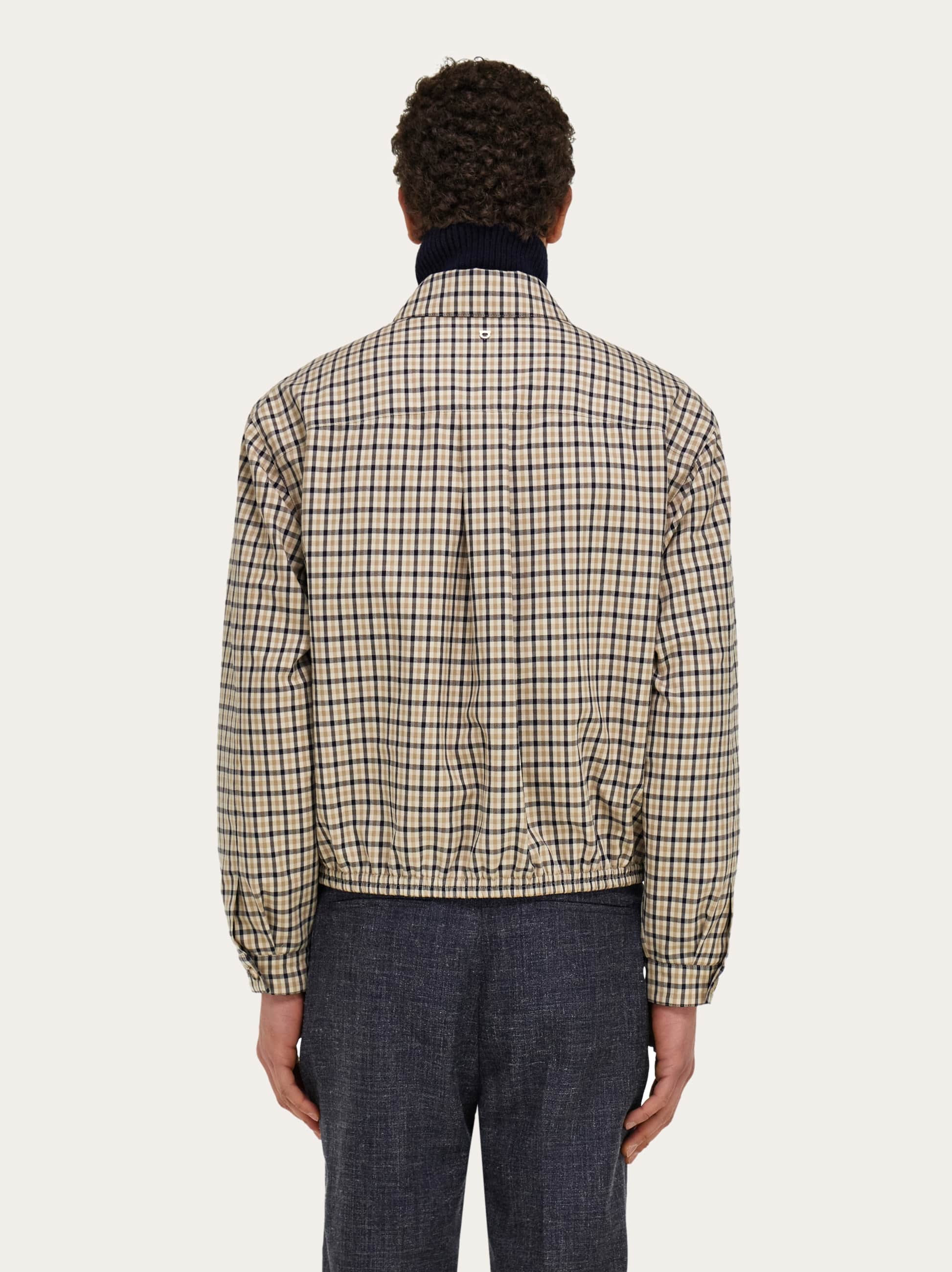  Ferragamo Men Check Bomber Jacket Blue 