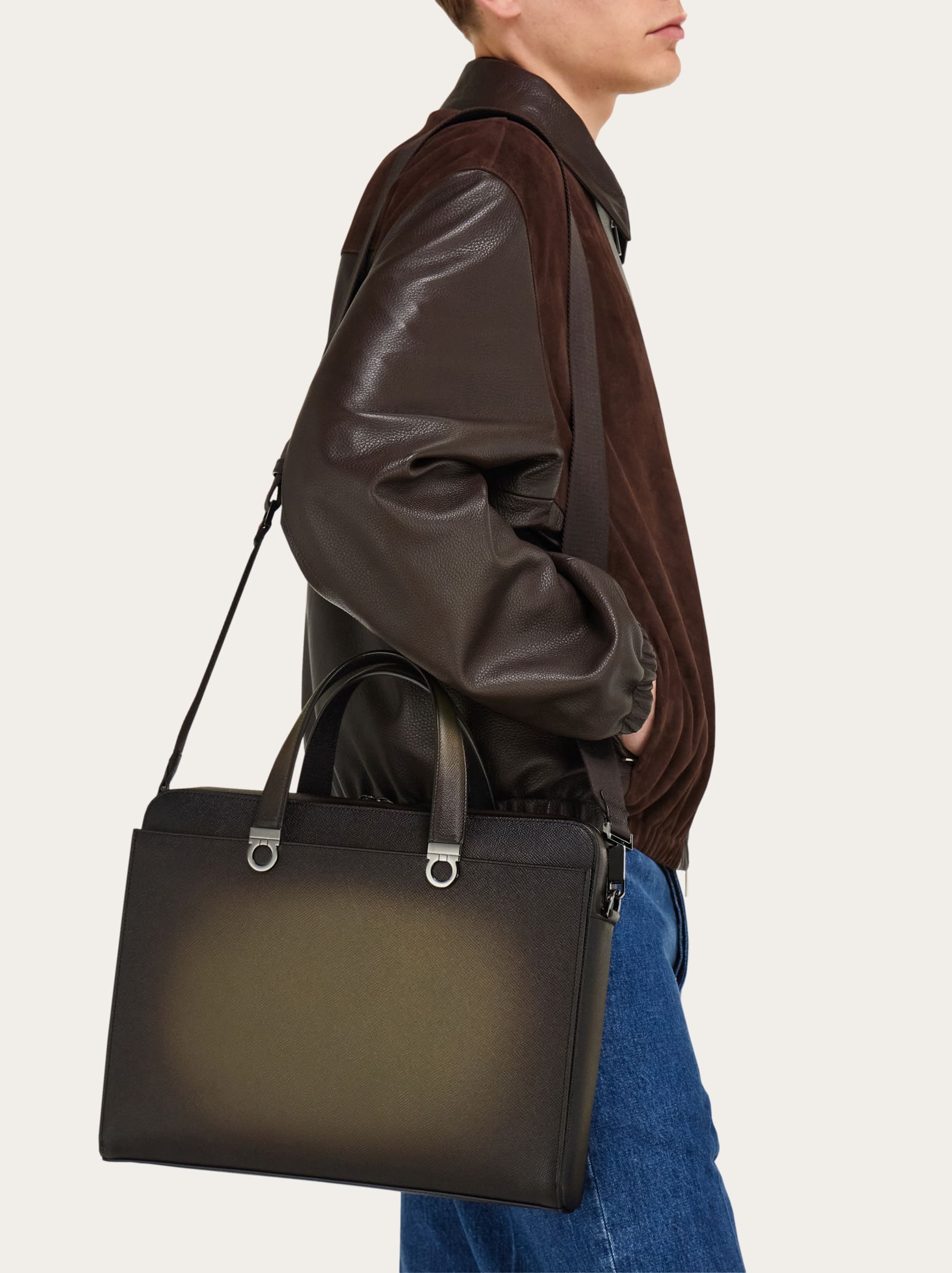  Ferragamo Herren Gancini Aktentasche Grün 