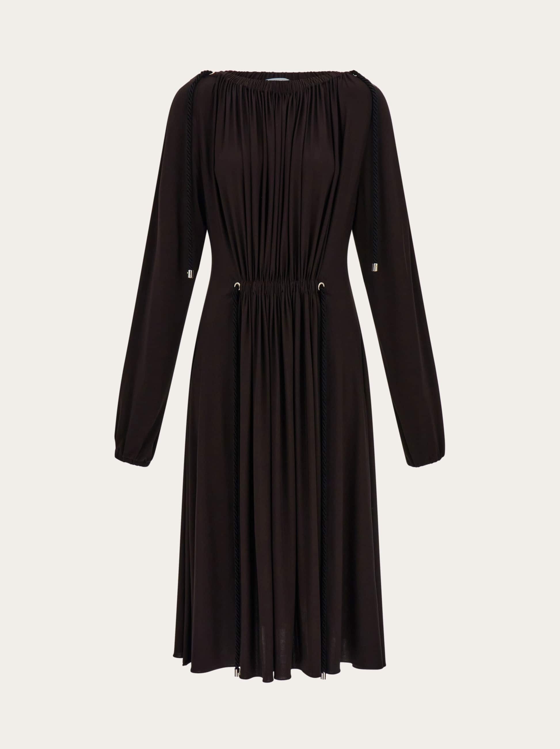 Ferragamo Women's Brown Viscose Dress With Gathered Detailing