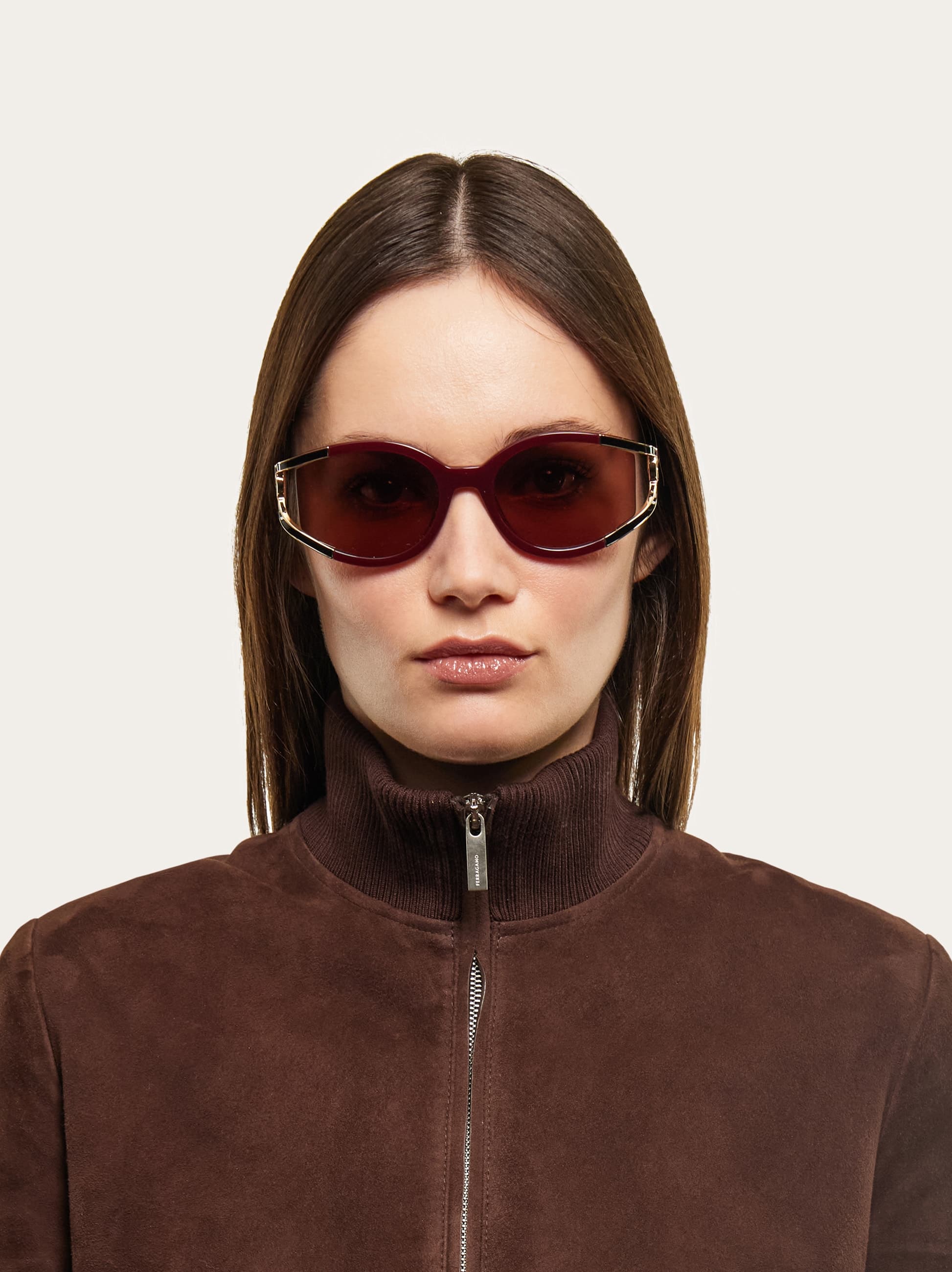  Ferragamo Damen Ovale Sonnenbrillen Rot 