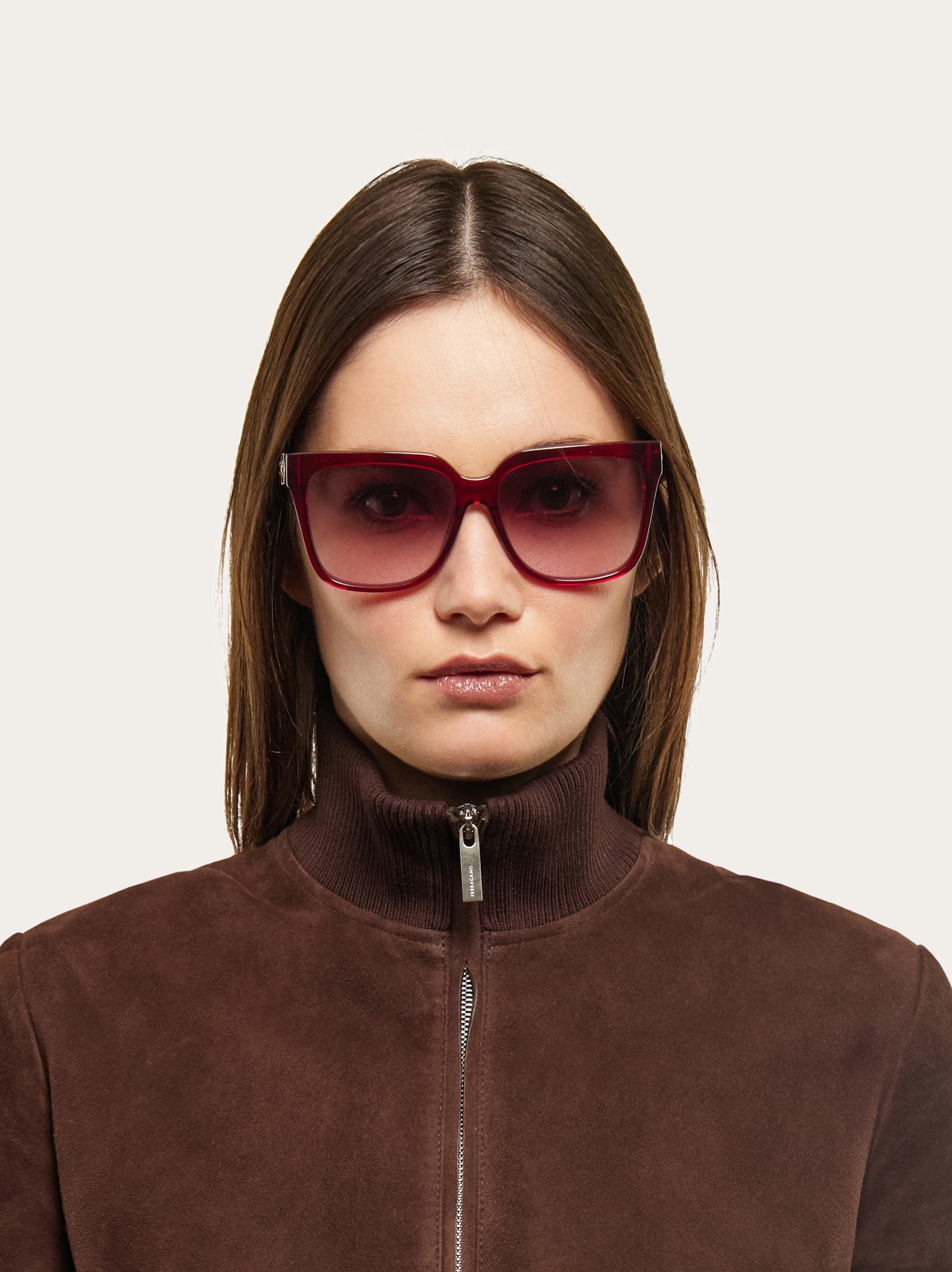  Ferragamo Women Square Frame Sunglasses Red 