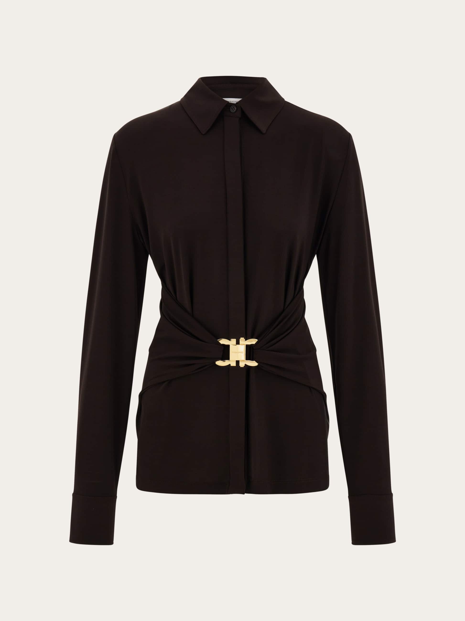 Ferragamo Women's Brown Viscose Shirt With Gathered Waist