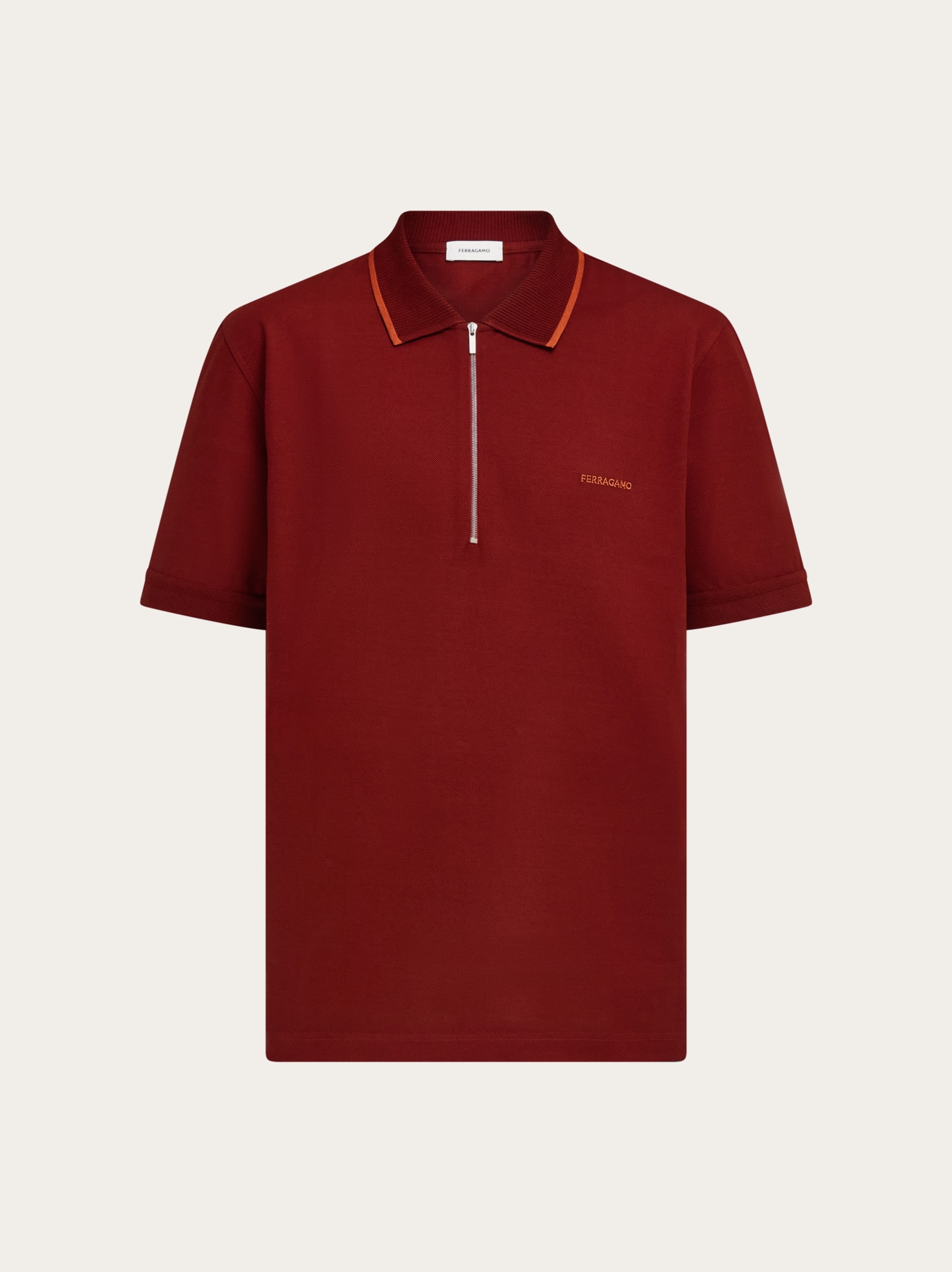 Ferragamo Uomo Polo in cotone con zip Rosso