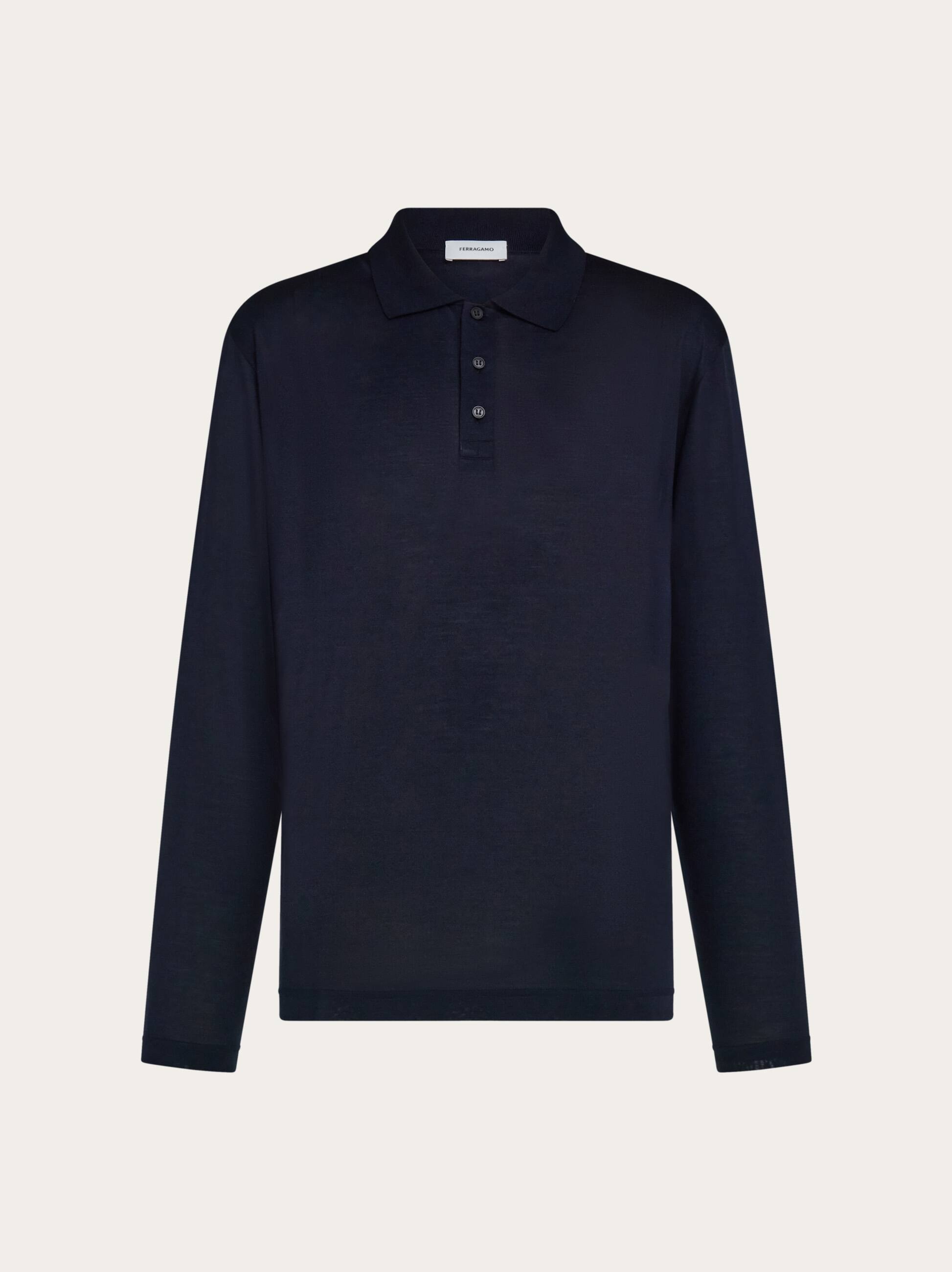 Ferragamo Uomo Polo manica lunga in seta Blu