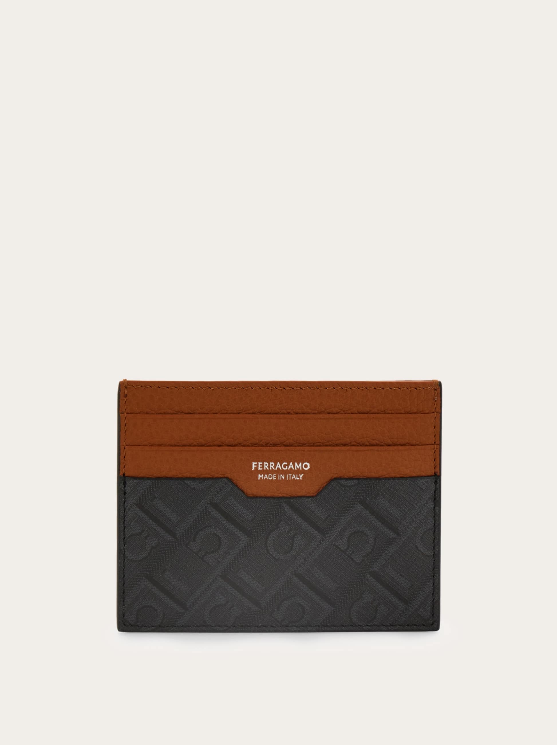 Ferragamo Men's Brown Monogram Credit Card Holder