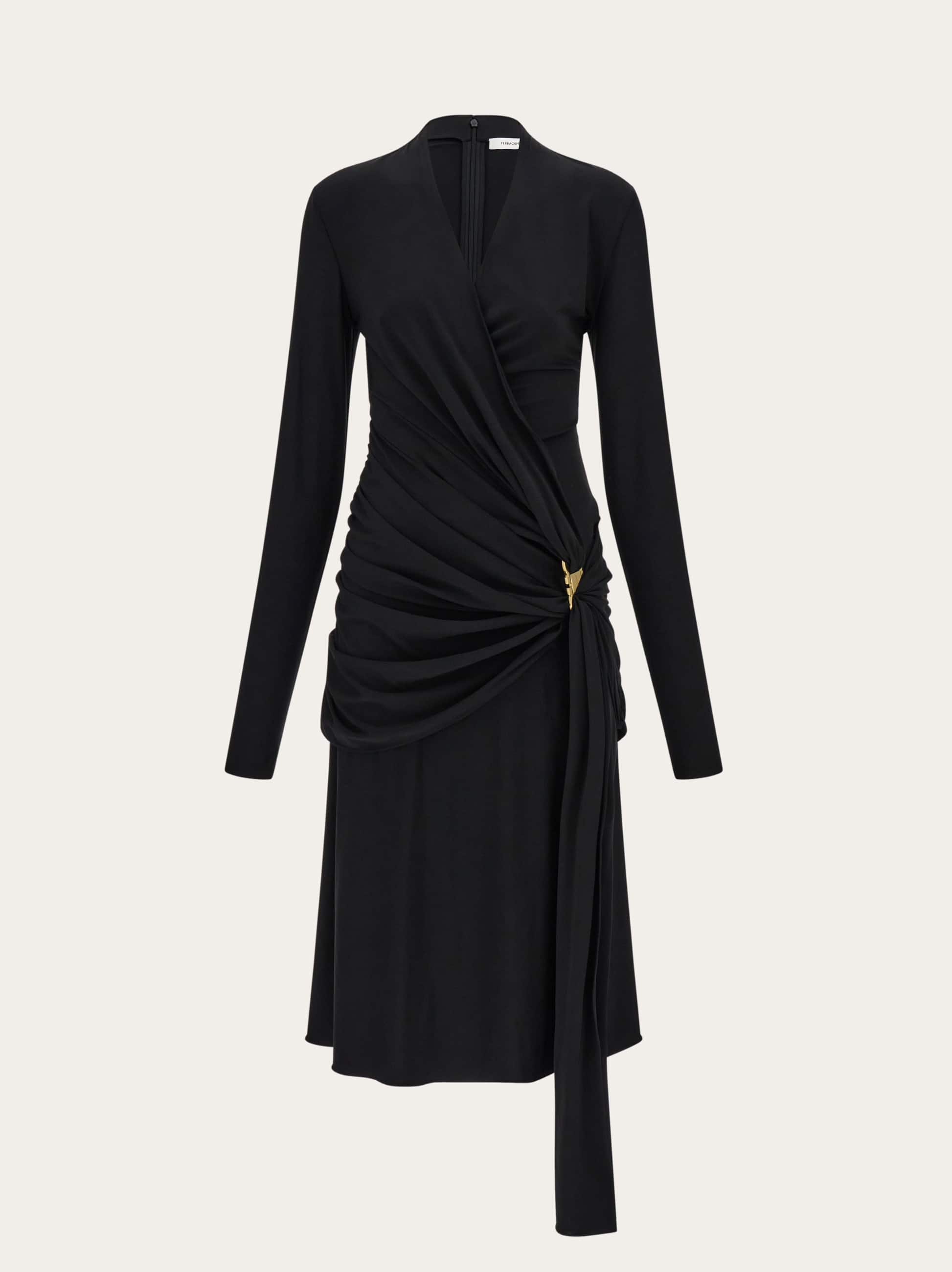 Ferragamo Women's Black Viscose Dress With Gathered Waist