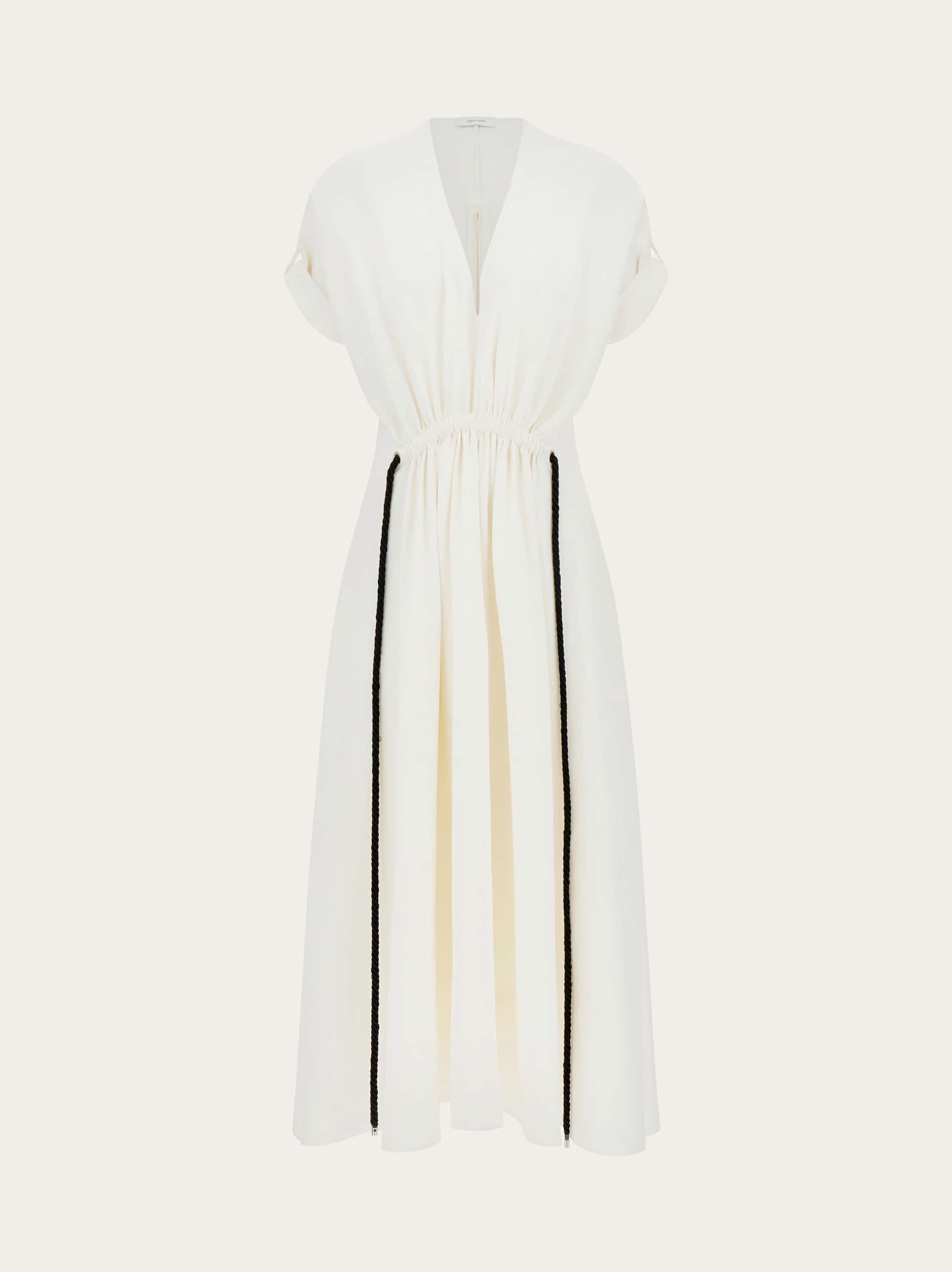 Ferragamo Viscose Dress With Gathered Waist In White
