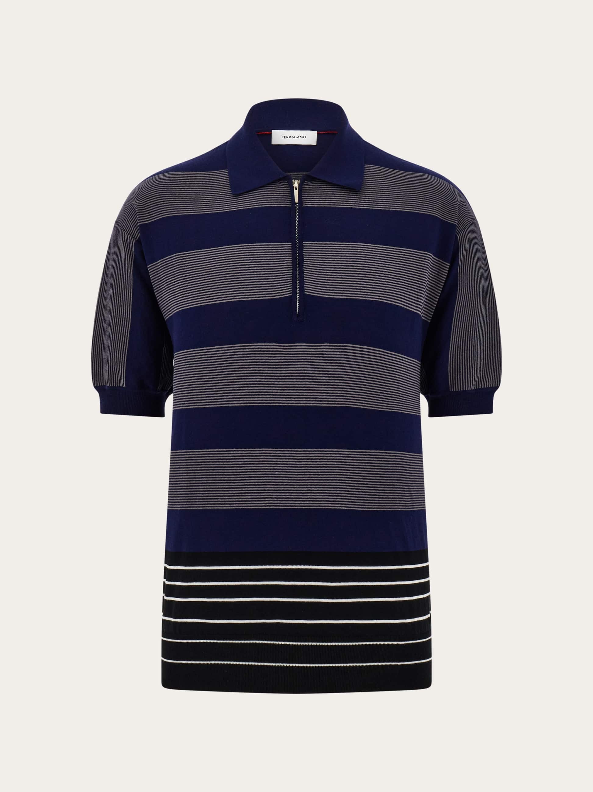 Ferragamo Men's Black Polo Shirt With Zip Collar