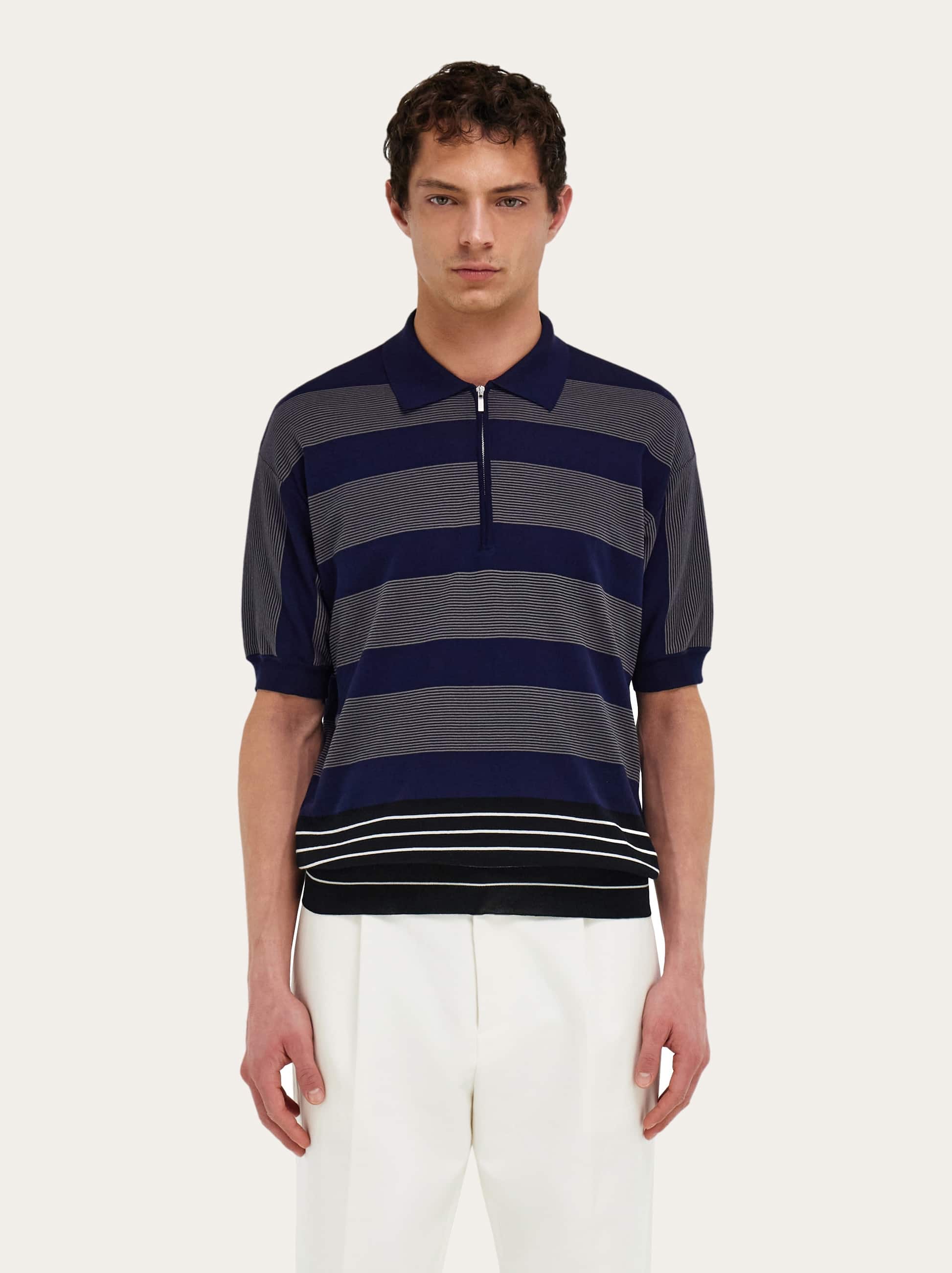  Ferragamo Herren Polohemd Mit Reißverschluss Schwarz 