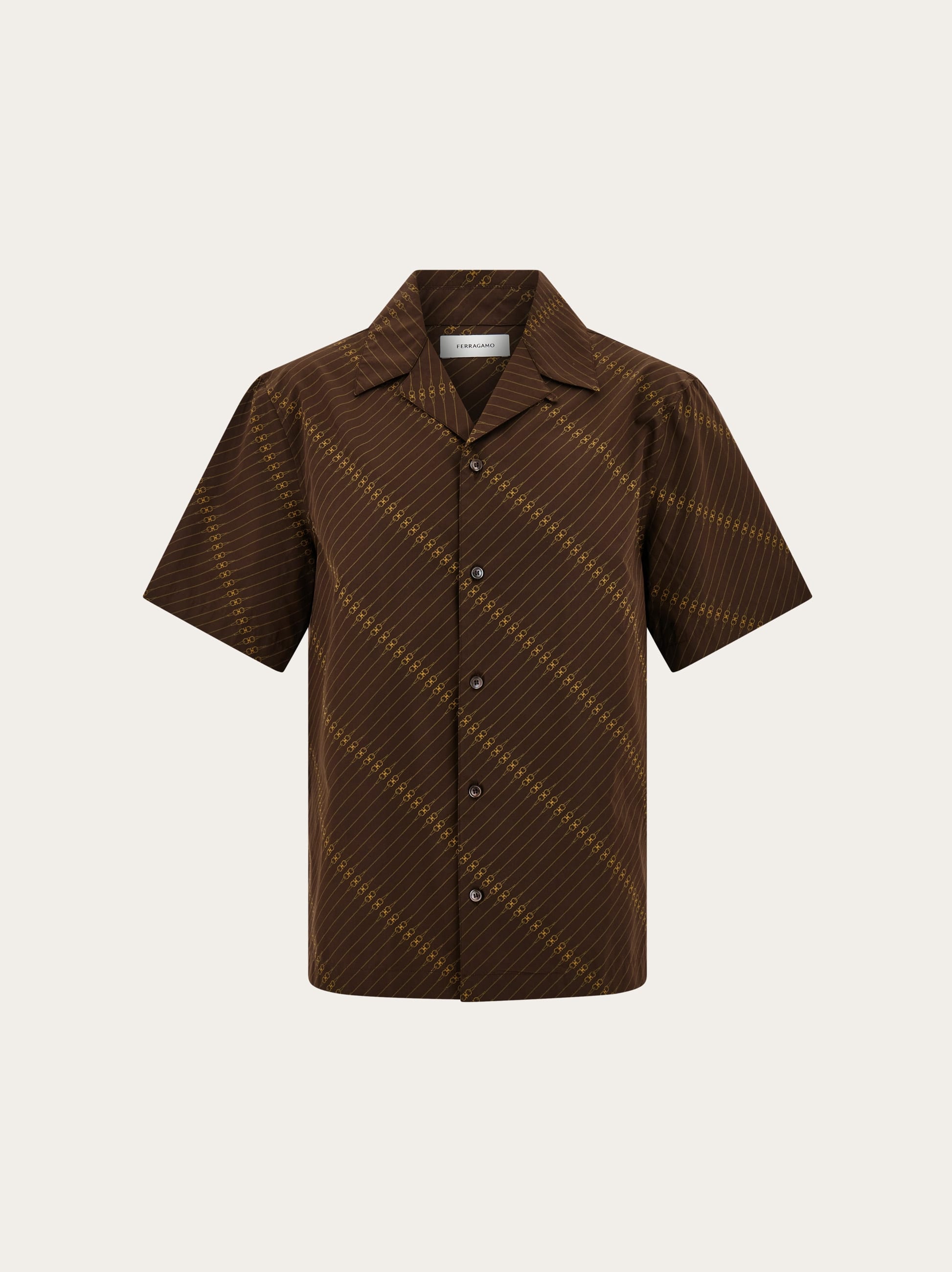 Ferragamo Uomo Camicia bowling a manica corta Marrone