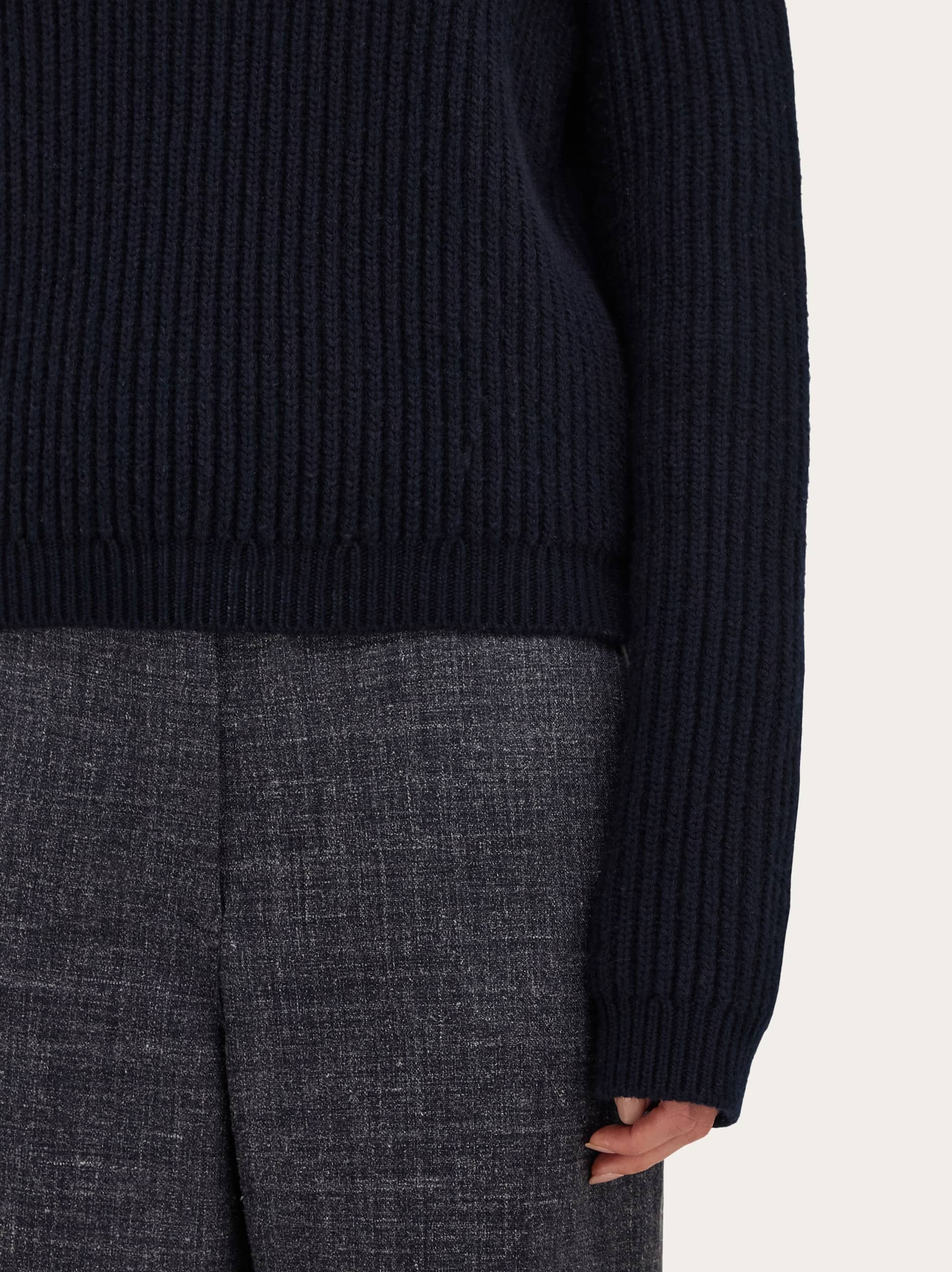 Ferragamo Wool Blend Sweater Button Shoulder Mock Neck In Blue