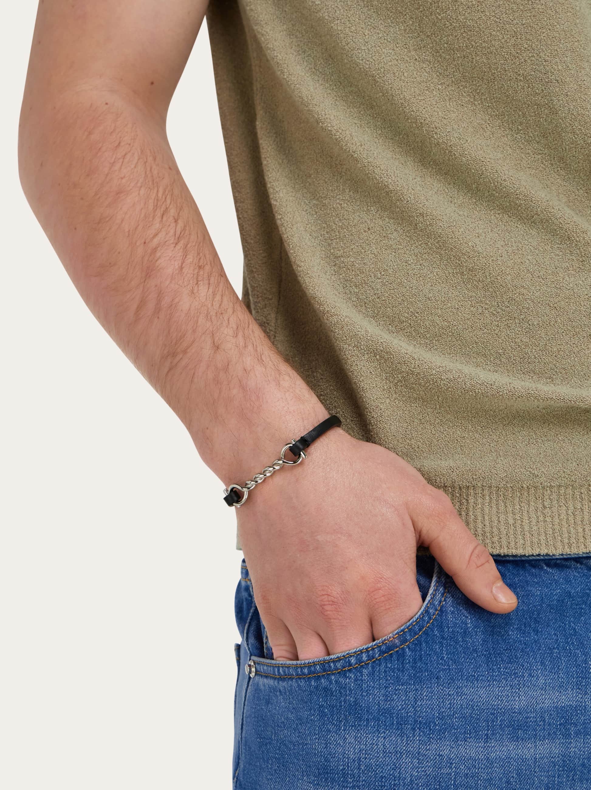  Ferragamo Herren Gancini Torchon Armband (19 Cm) Schwarz 