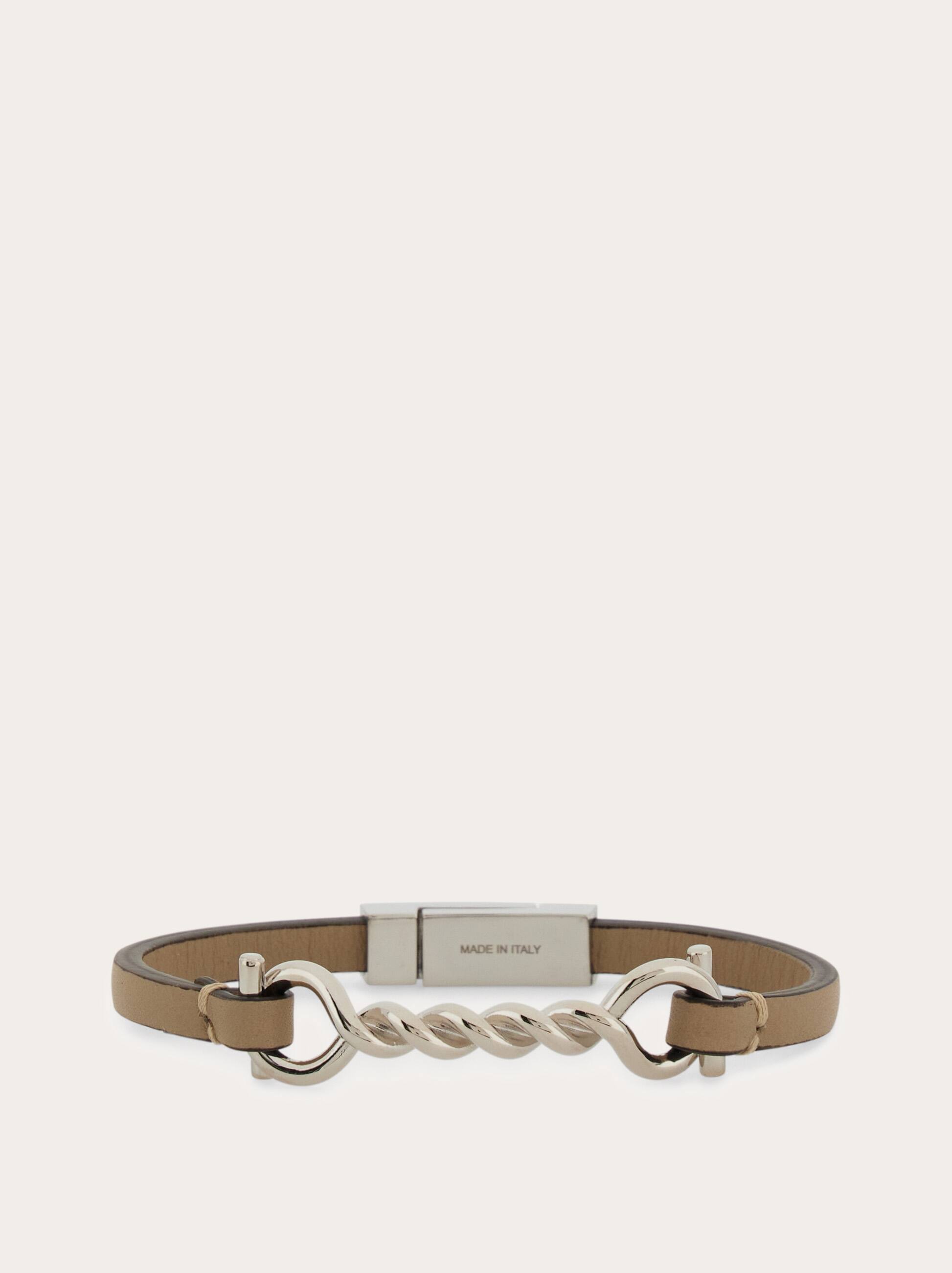 Ferragamo Men Gancini leather bracelet (20cm) Beige